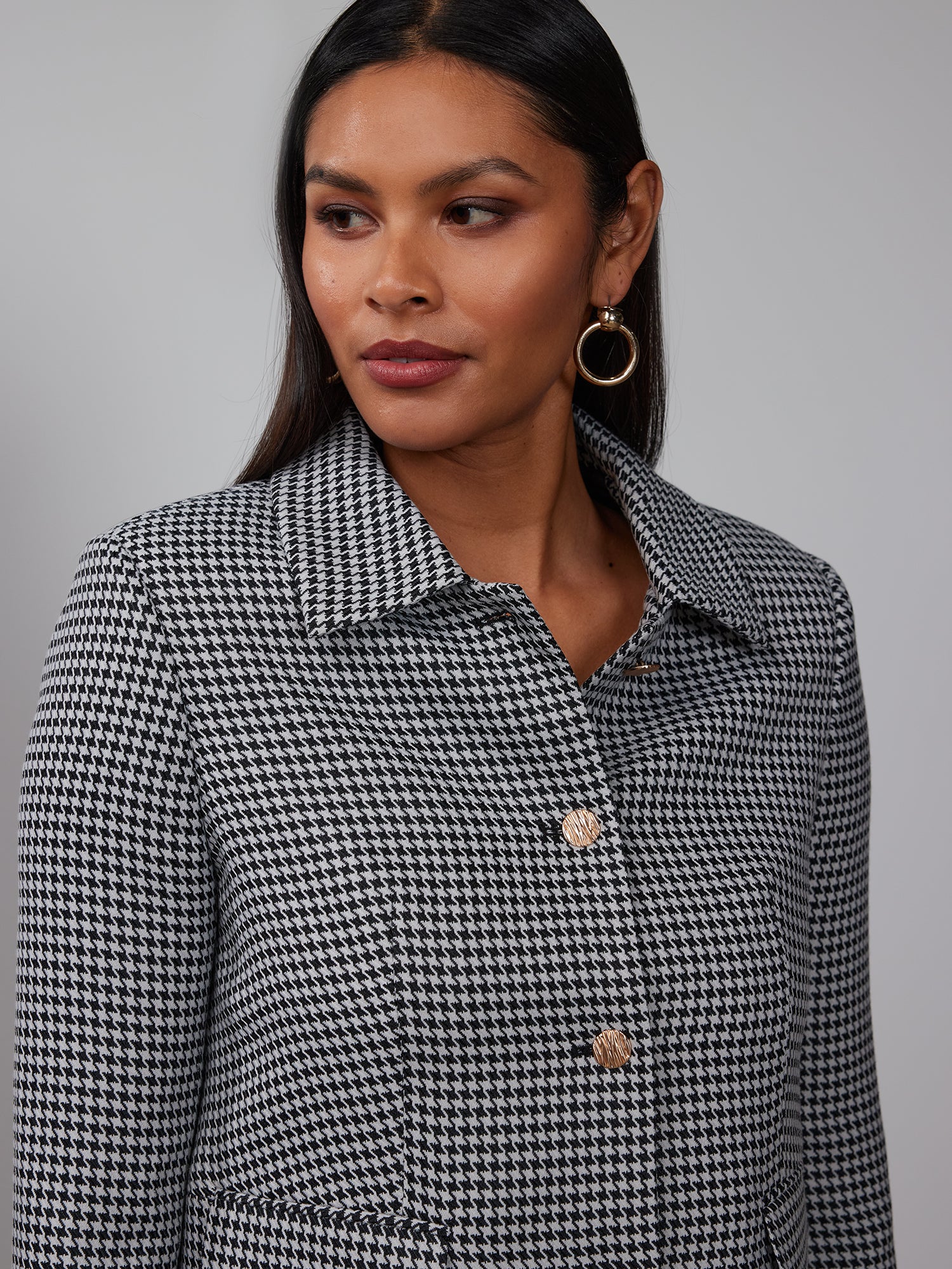 Houndstooth Collared Cropped Jacket - Image 4