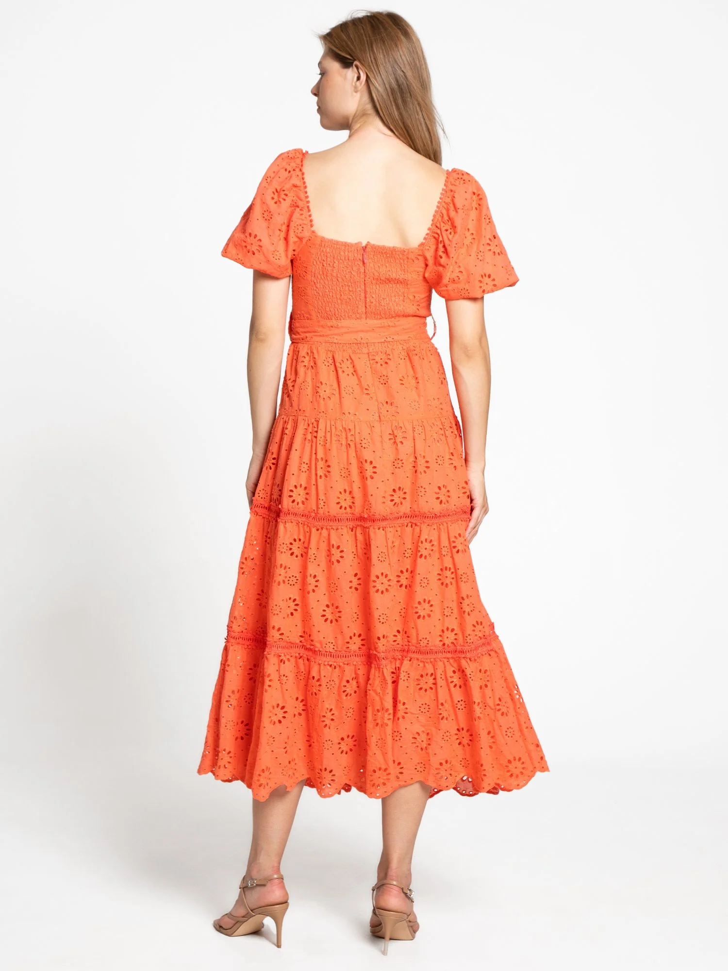 Just Me Short Sleeve Belted Eyelet Midi Dress - Brands We Love - Image 3