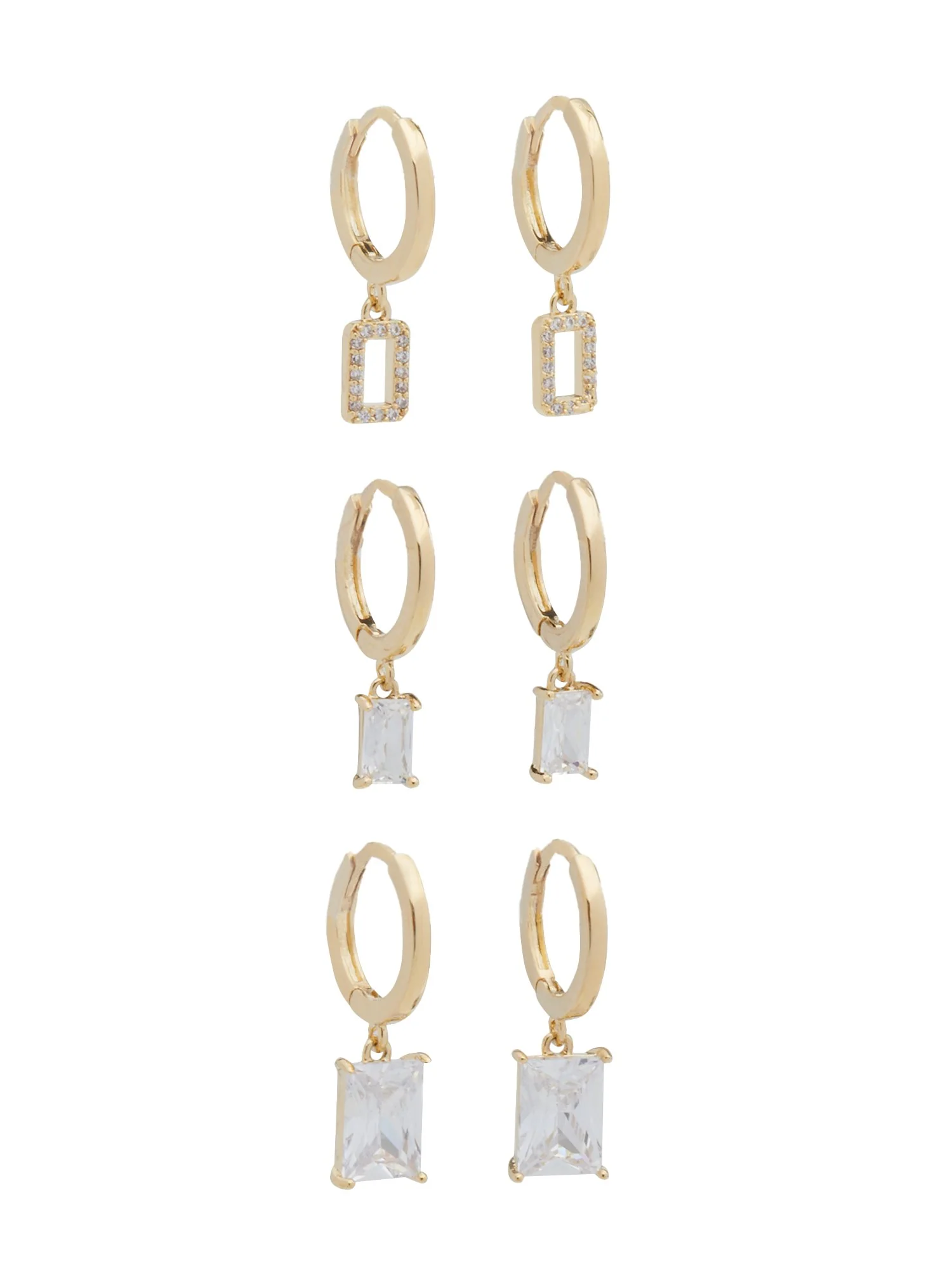 14K Gold Plated CZ Square Huggie Set