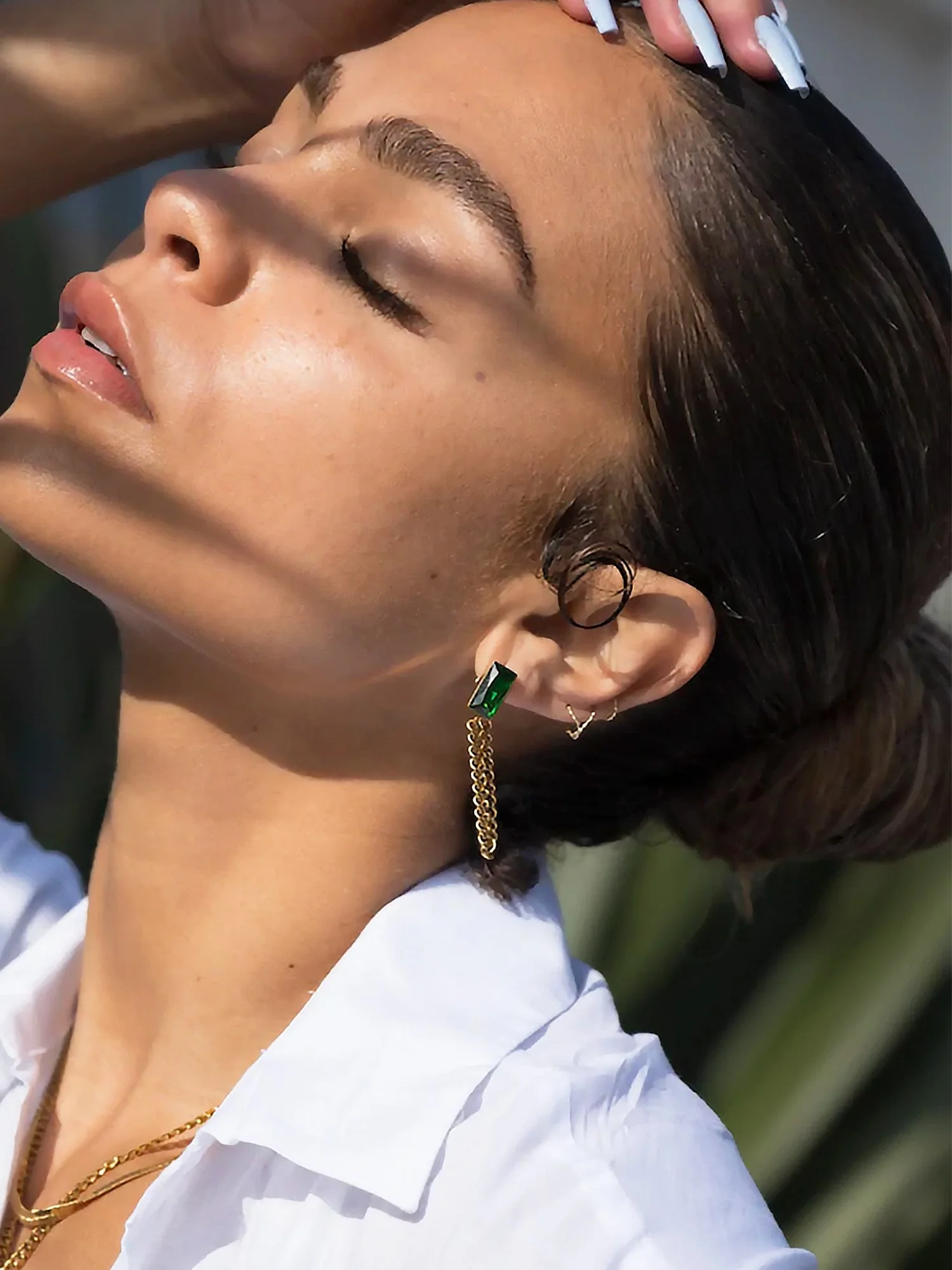 Simone The Label 14K Gold Plated Emerald Chain Drop Earrings - Brands We Love - Image 2