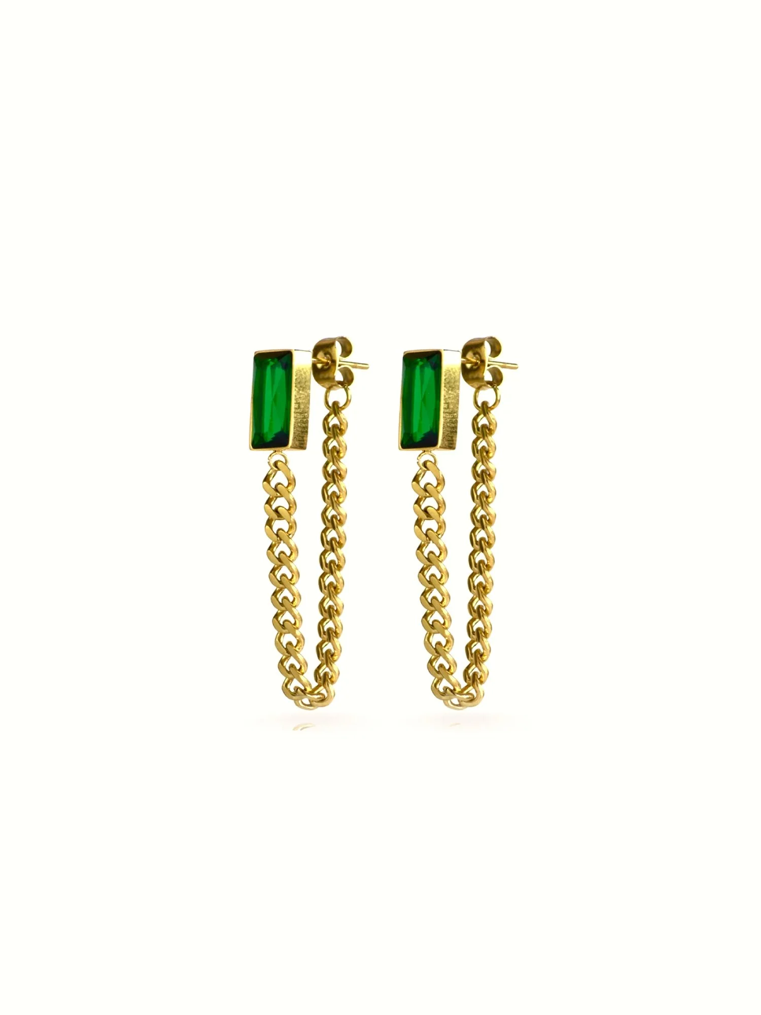 Simone The Label 14K Gold Plated Emerald Chain Drop Earrings - Brands We Love - Image 3