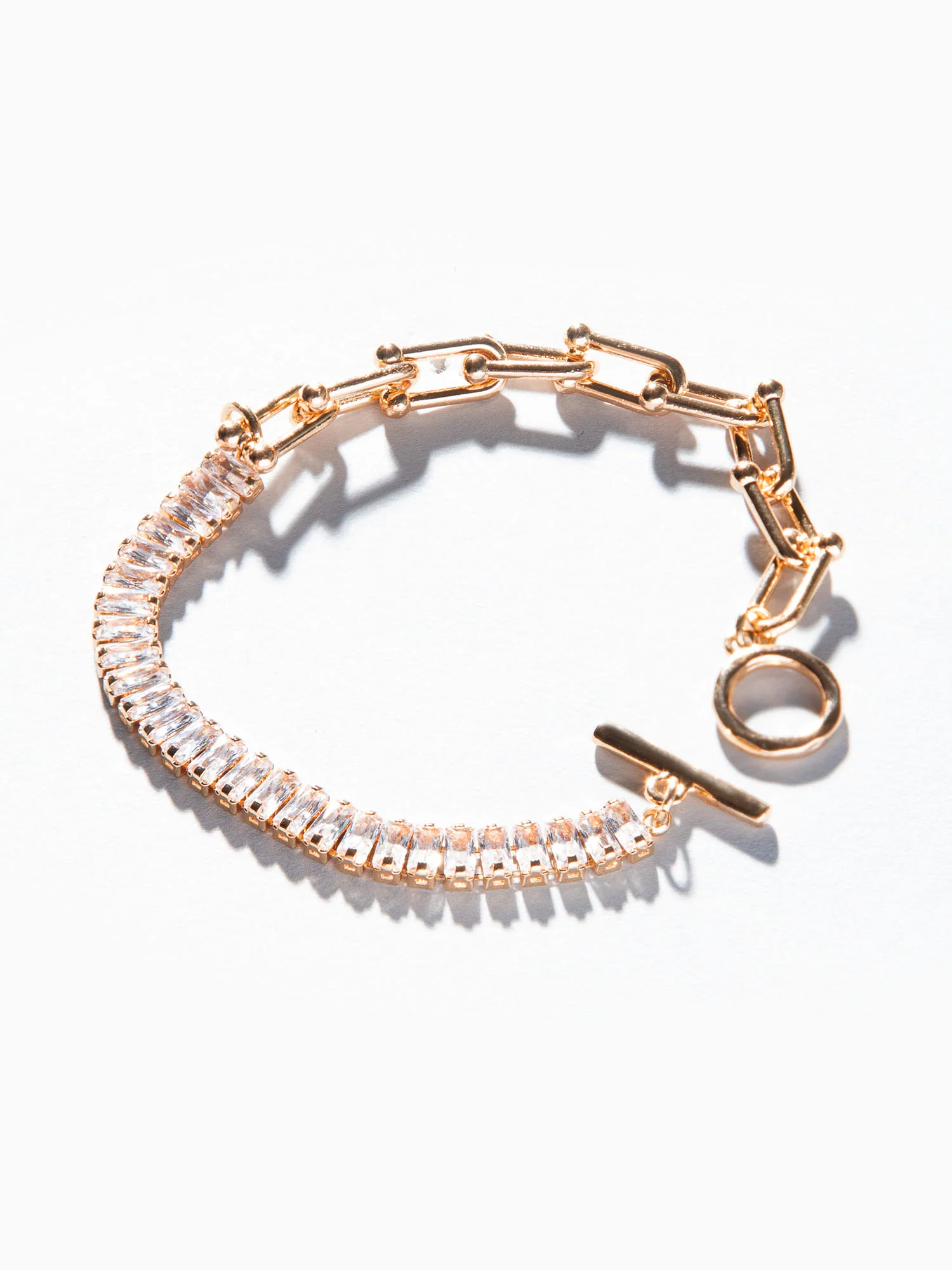 14K Gold Plated Link Chain Baguette Bracelet