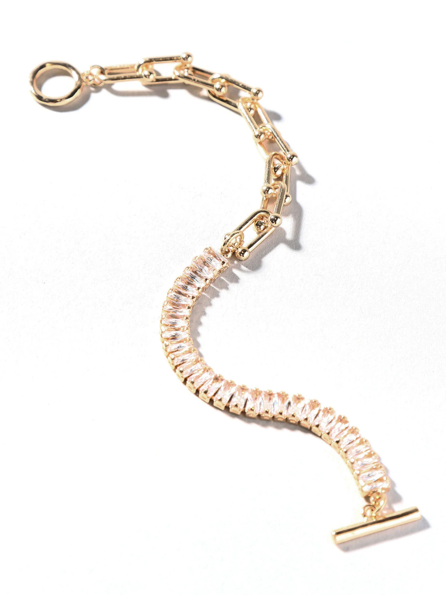 14K Gold Plated Link Chain Baguette Bracelet - Image 2