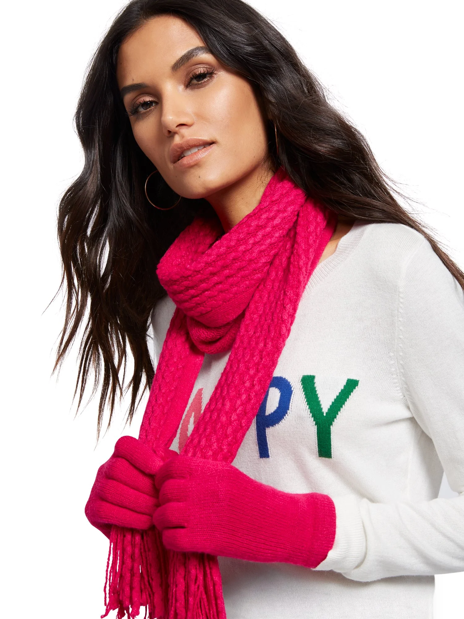 2-Piece Metallic Cable-Knit Scarf & Gloves Set - Image 3