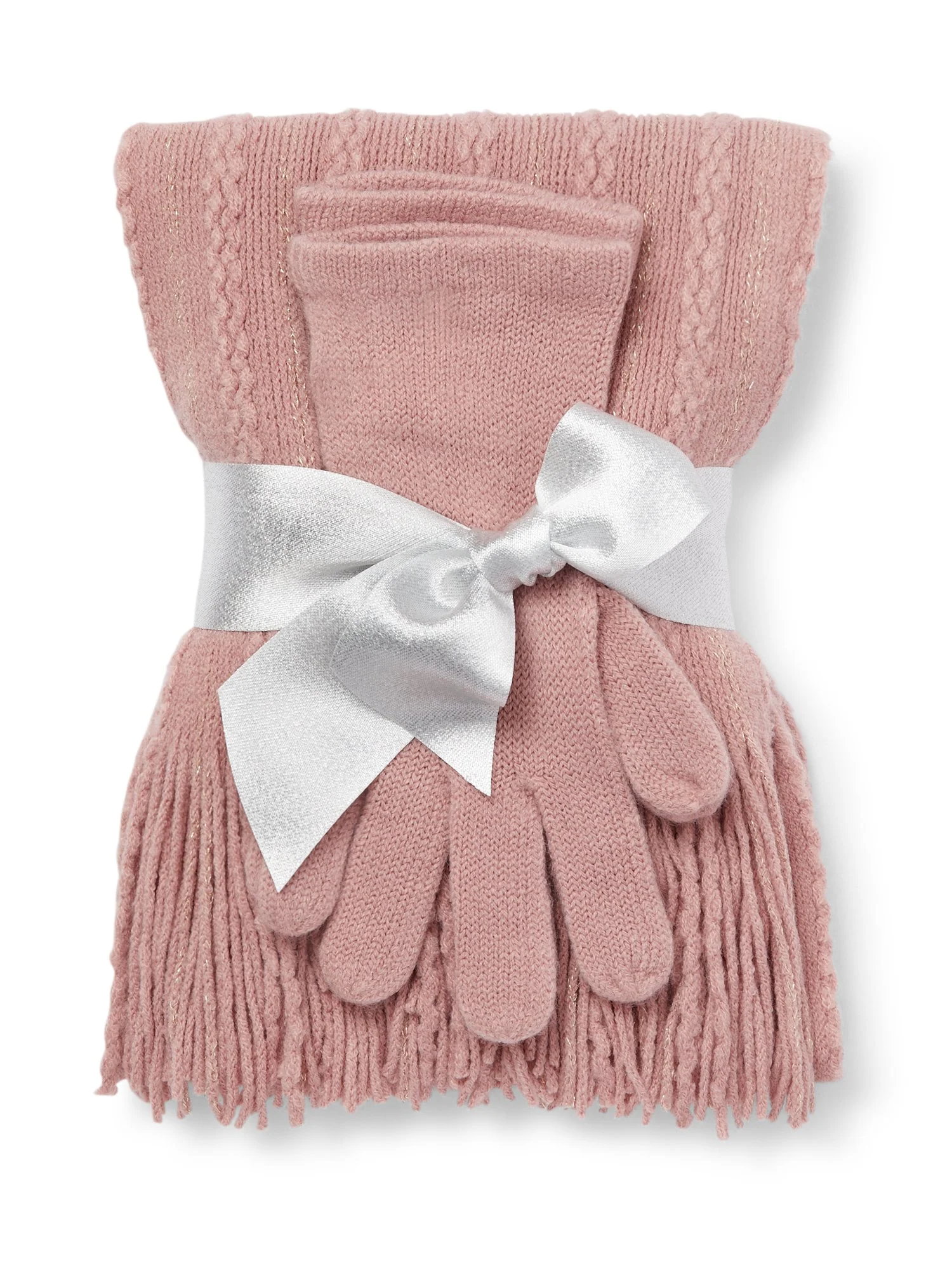 2-Piece Metallic Thread Scarf & Gloves Set - Image 8