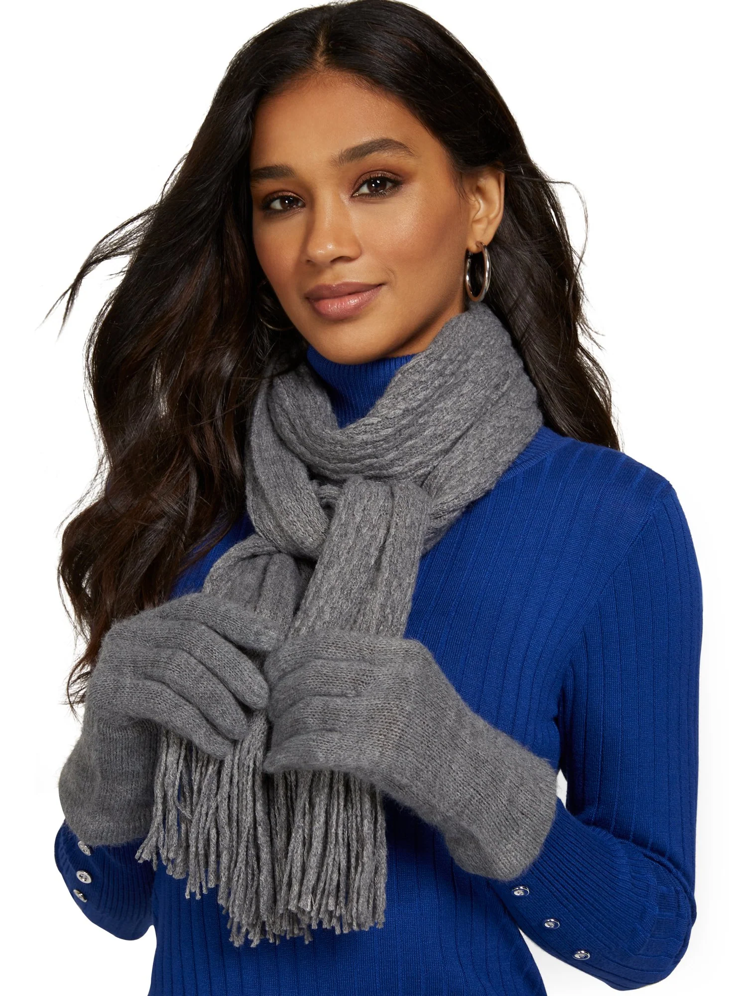 2-Piece Popcorn-Knit Scarf & Gloves Set - Image 4