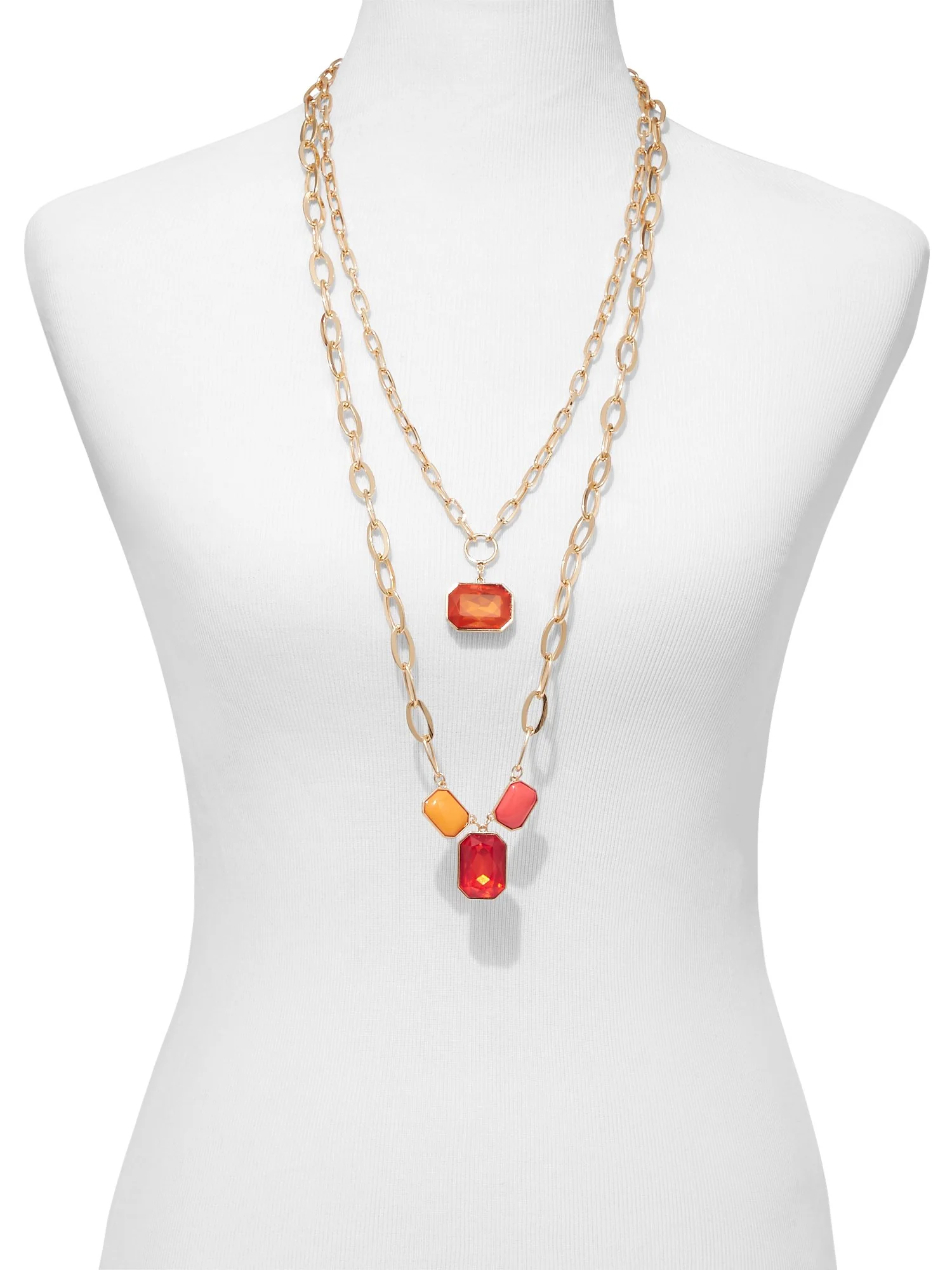 2-Row Faux-Stone Layered Link Necklace - Image 2