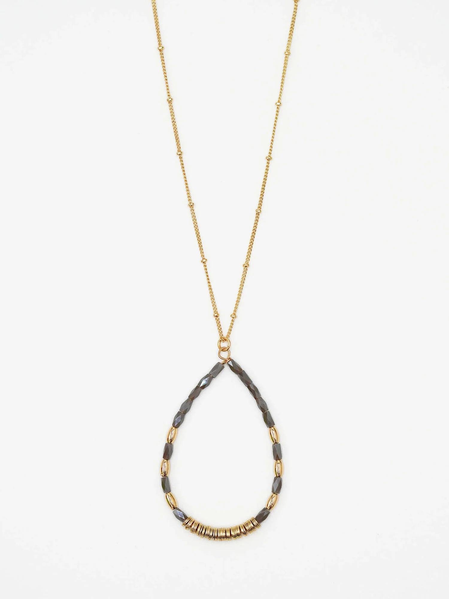 Long Beaded Teardrop Necklace