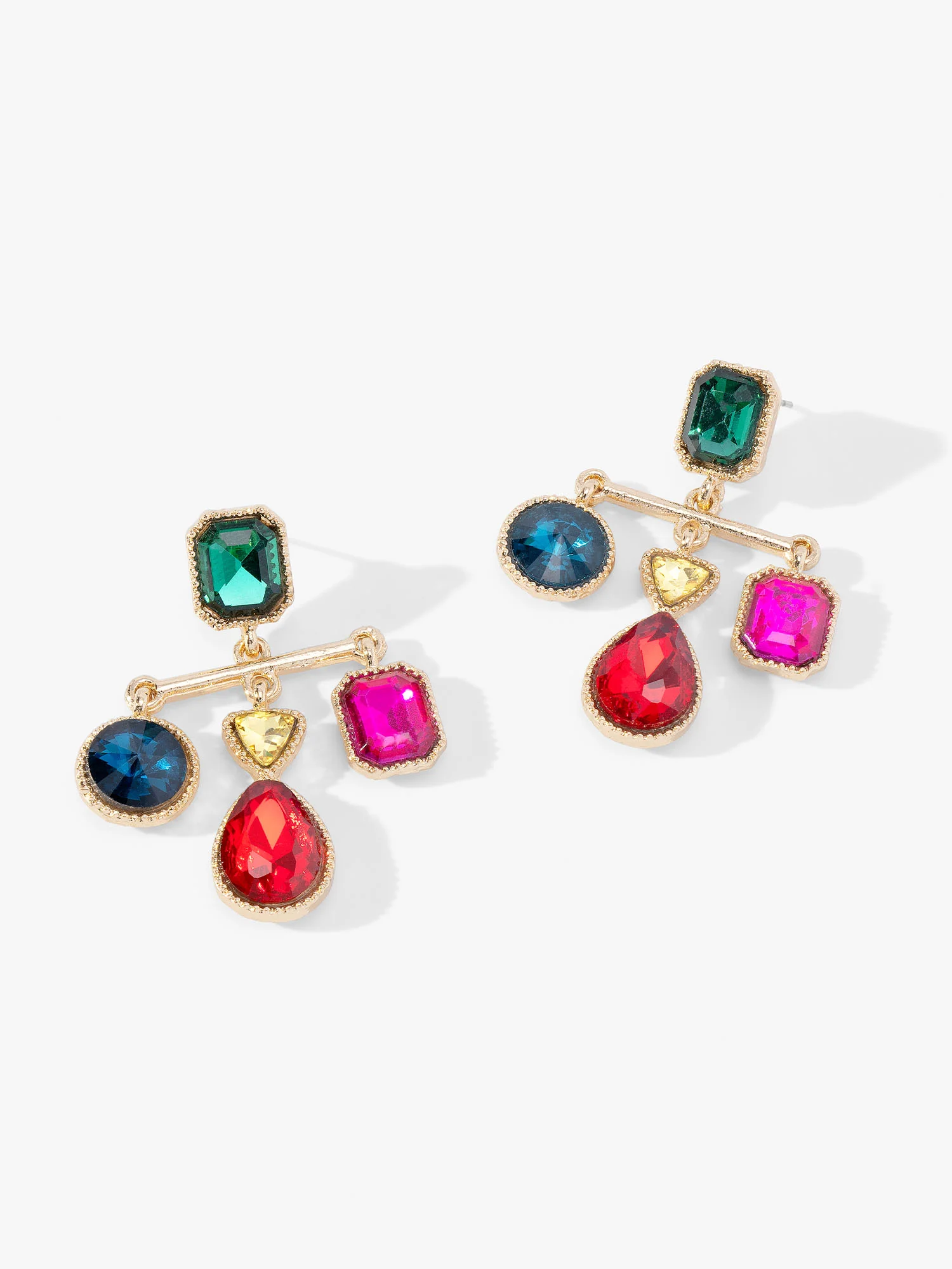 Rainbow Gemstone Cross Earrings