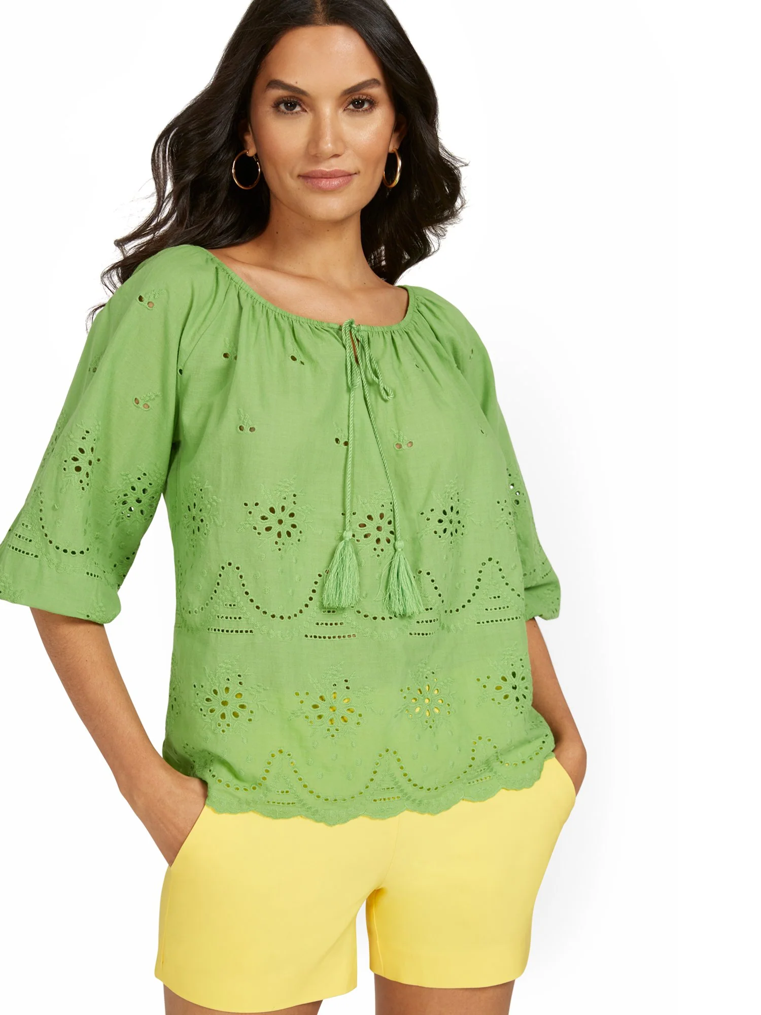 3/4-Sleeve Eyelet Top - Image 5