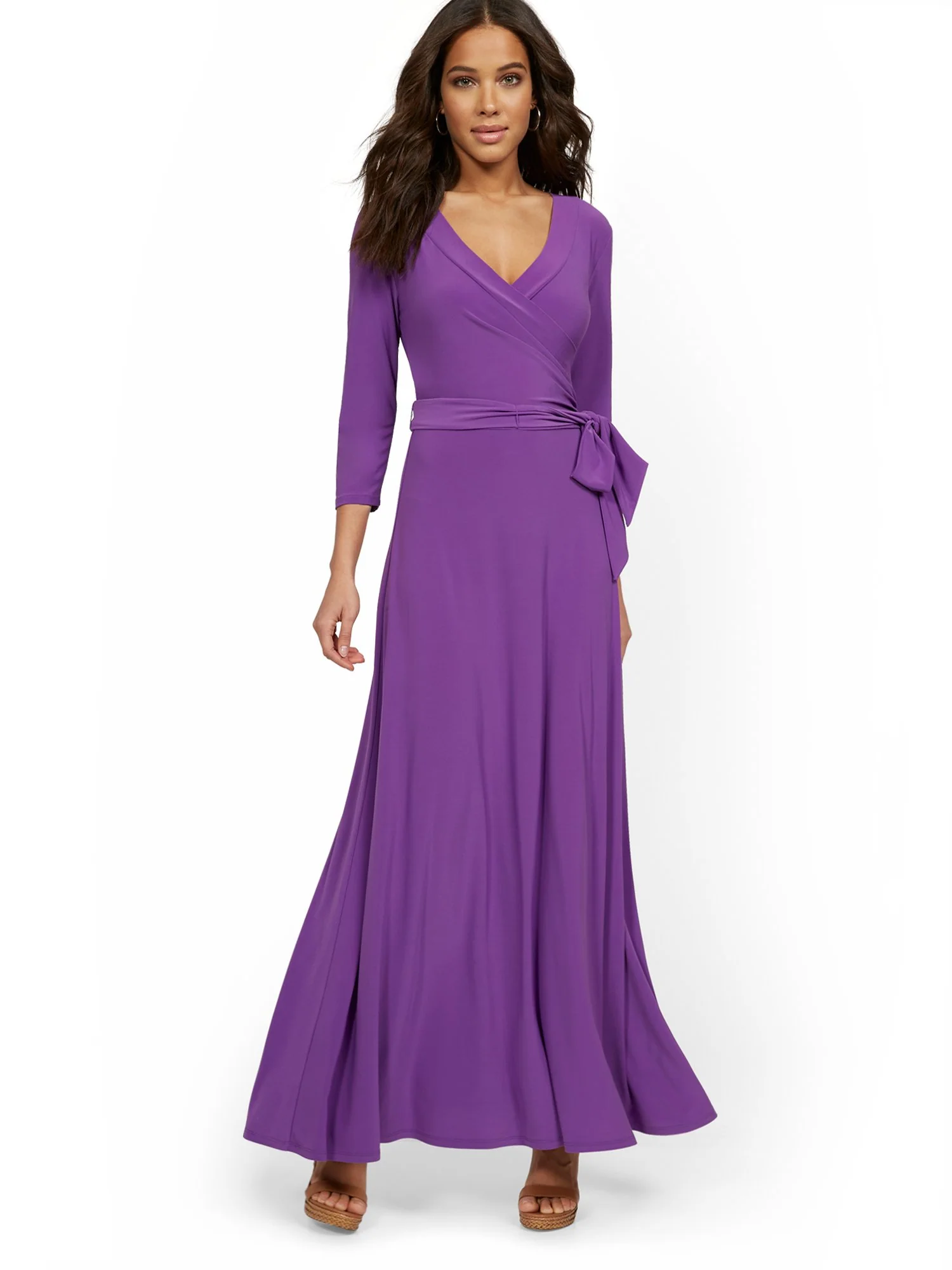 3/4-Sleeve Tie-Front Maxi Dress - Image 5