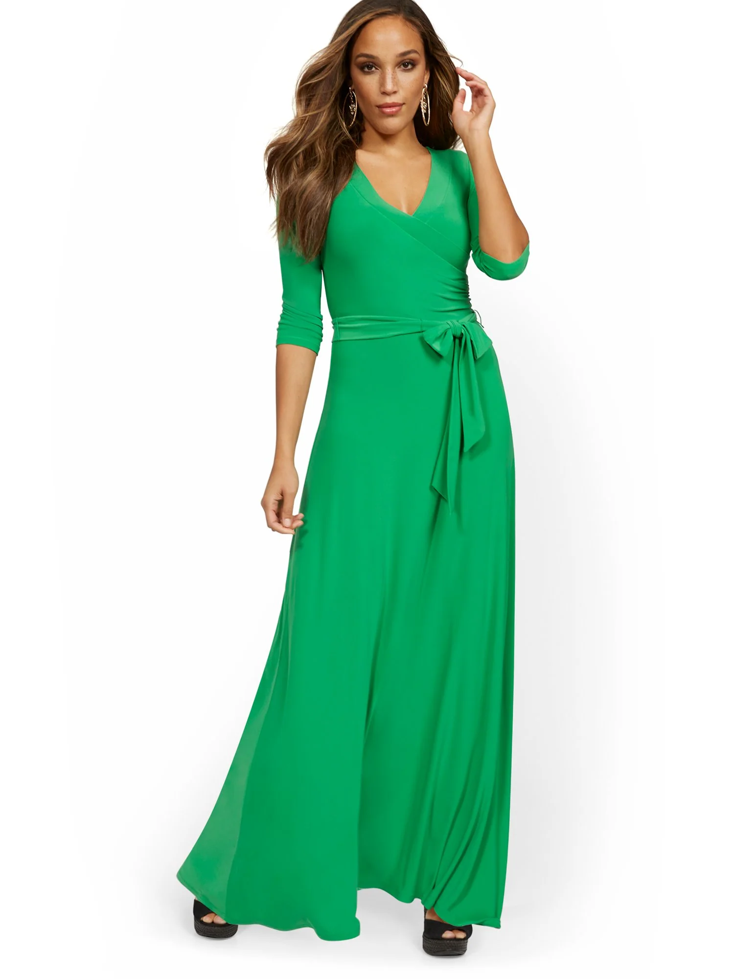 3/4-Sleeve Tie-Front Maxi Dress - Image 9