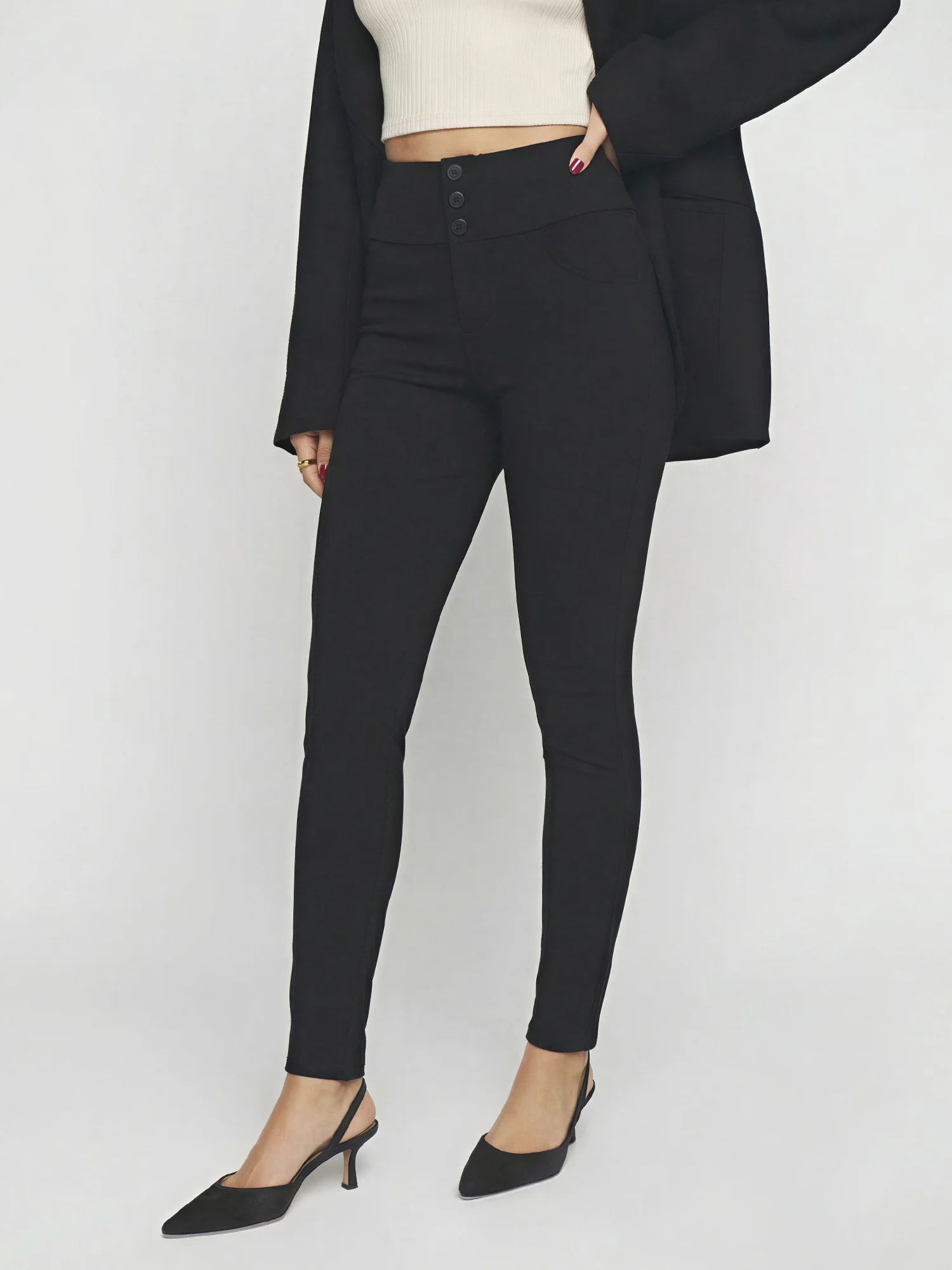 3 Button Mid Rise Skinny Pants - Image 2