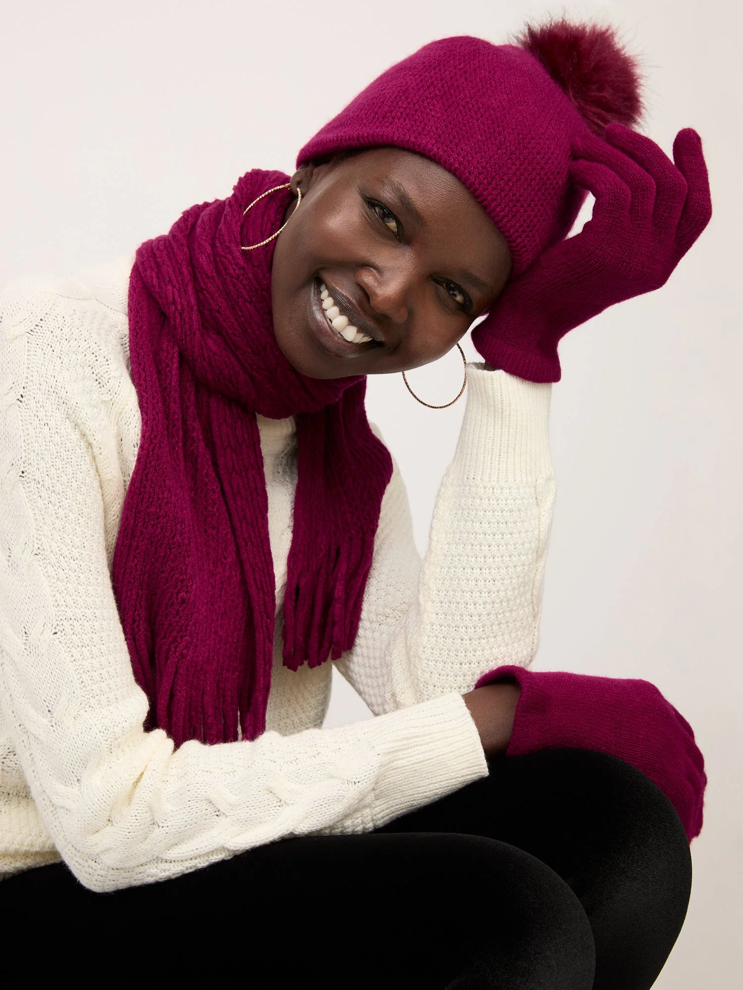 3-Piece Cable-Knit Scarf, Hat & Gloves Set - Image 19