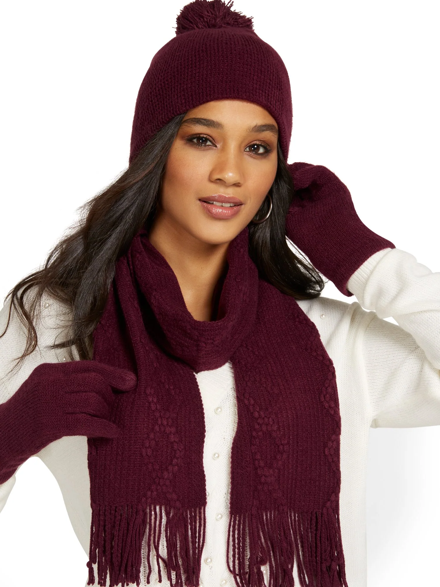 3-Piece Cable-Knit Scarf, Hat & Gloves Set - Image 19