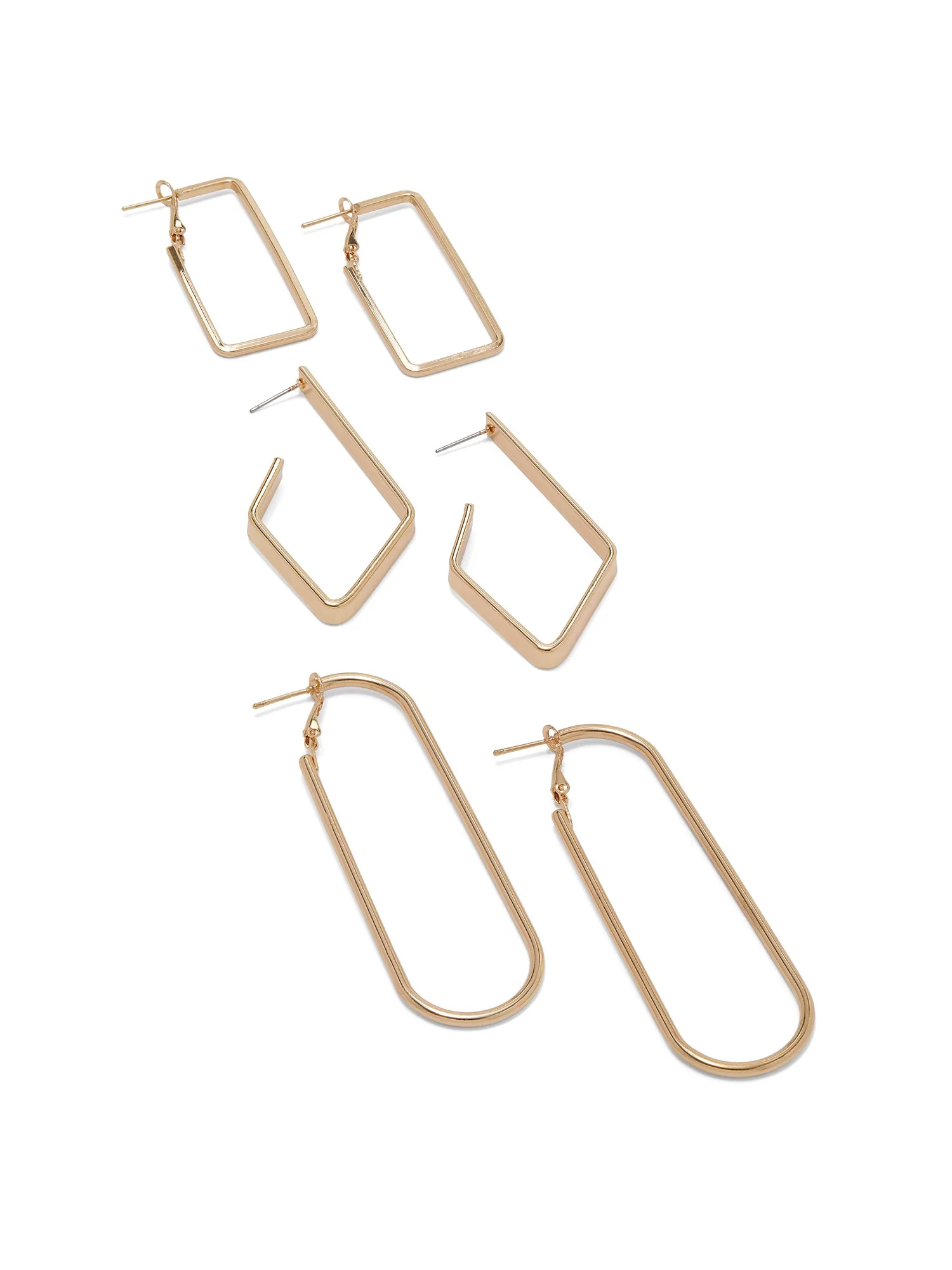 3-Piece Gold-Tone Geometric Drop Earrings Set - Image 2