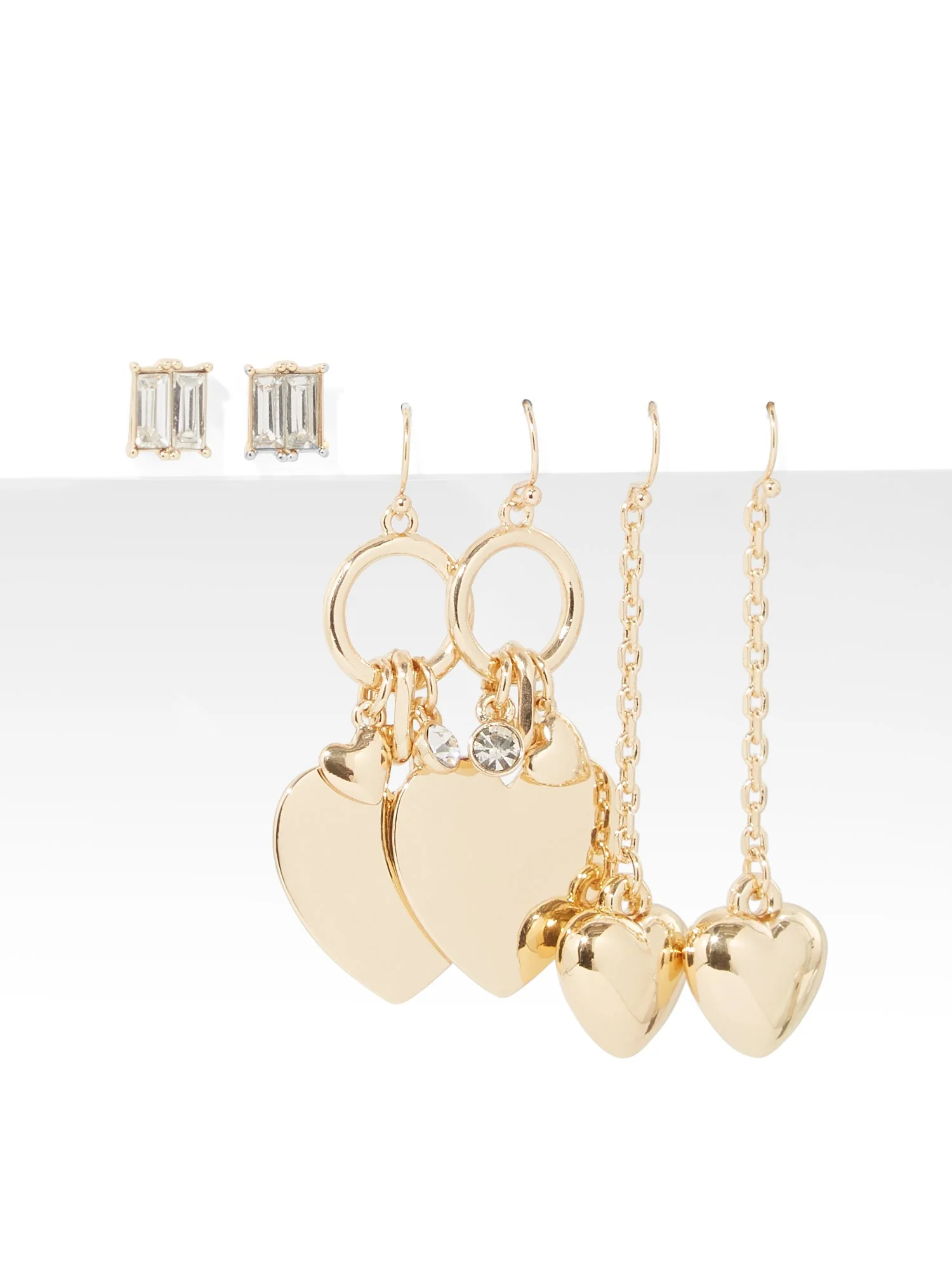 3-Piece Gold-Tone Heart Earrings Set