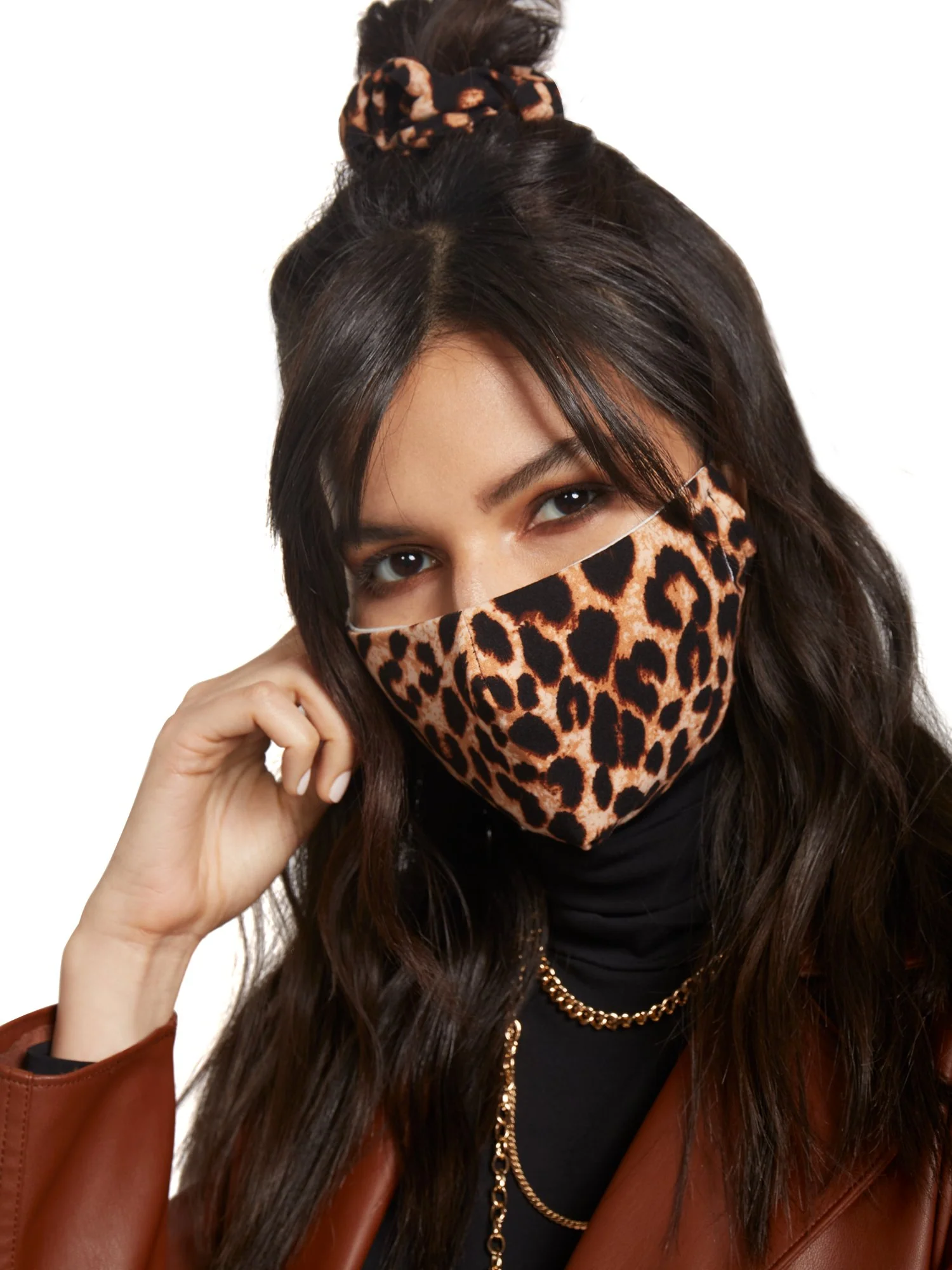 3-Piece Leopard-Print Face Mask, Scrunchie & Hairband Set - Image 3