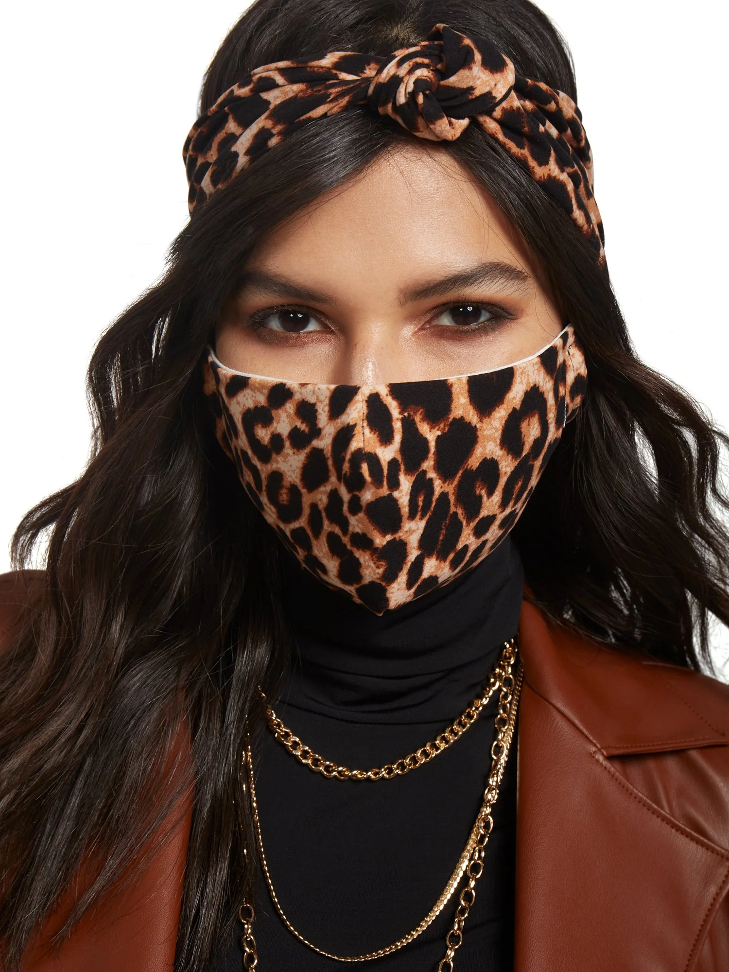 3-Piece Leopard-Print Face Mask, Scrunchie & Hairband Set - Image 4