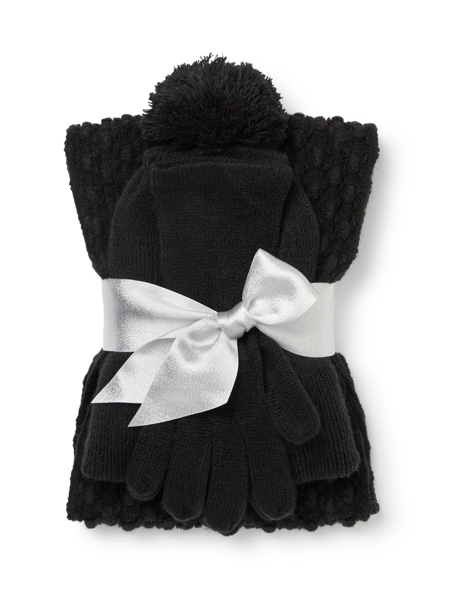 3-Piece Popcorn Knit Scarf, Hat & Gloves Set