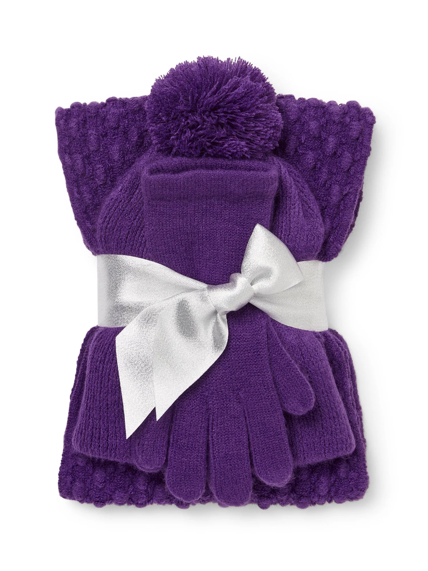 3-Piece Popcorn Knit Scarf, Hat & Gloves Set - Image 11