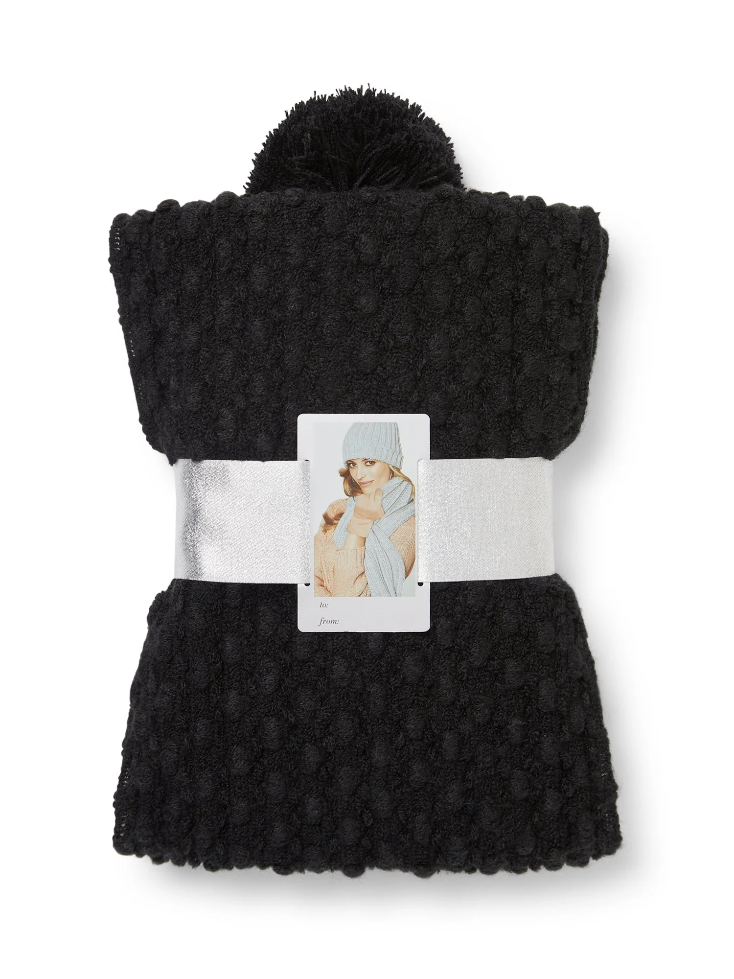 3-Piece Popcorn Knit Scarf, Hat & Gloves Set - Image 3