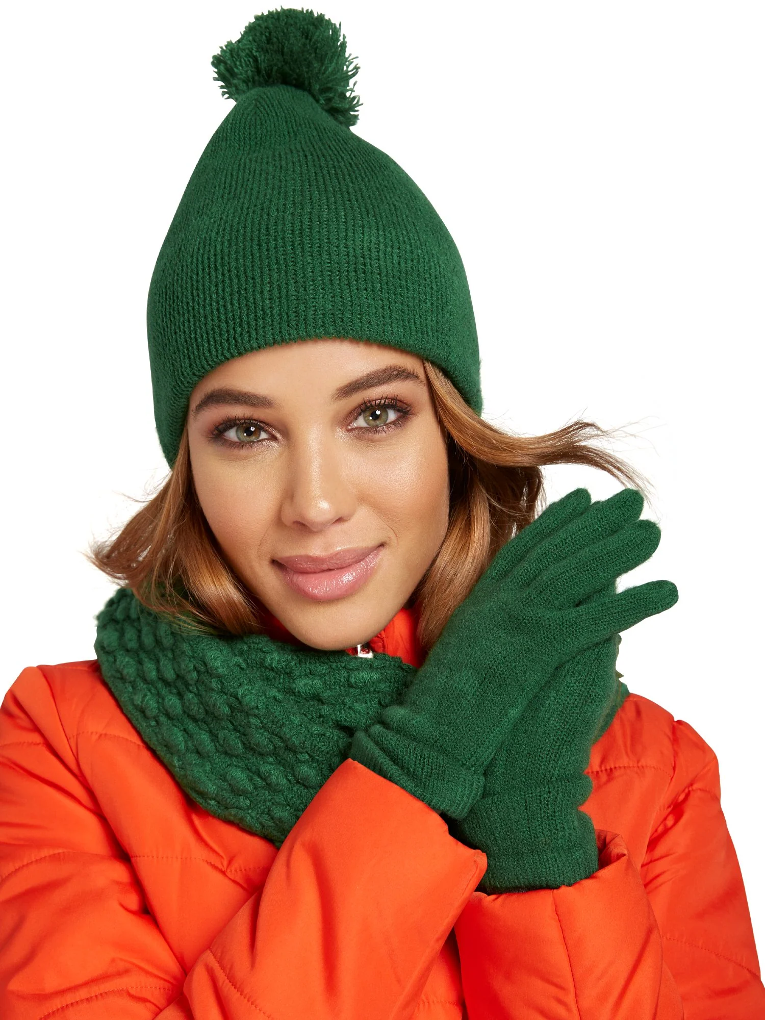 3-Piece Popcorn-Knit Scarf, Hat & Gloves Set - Image 9