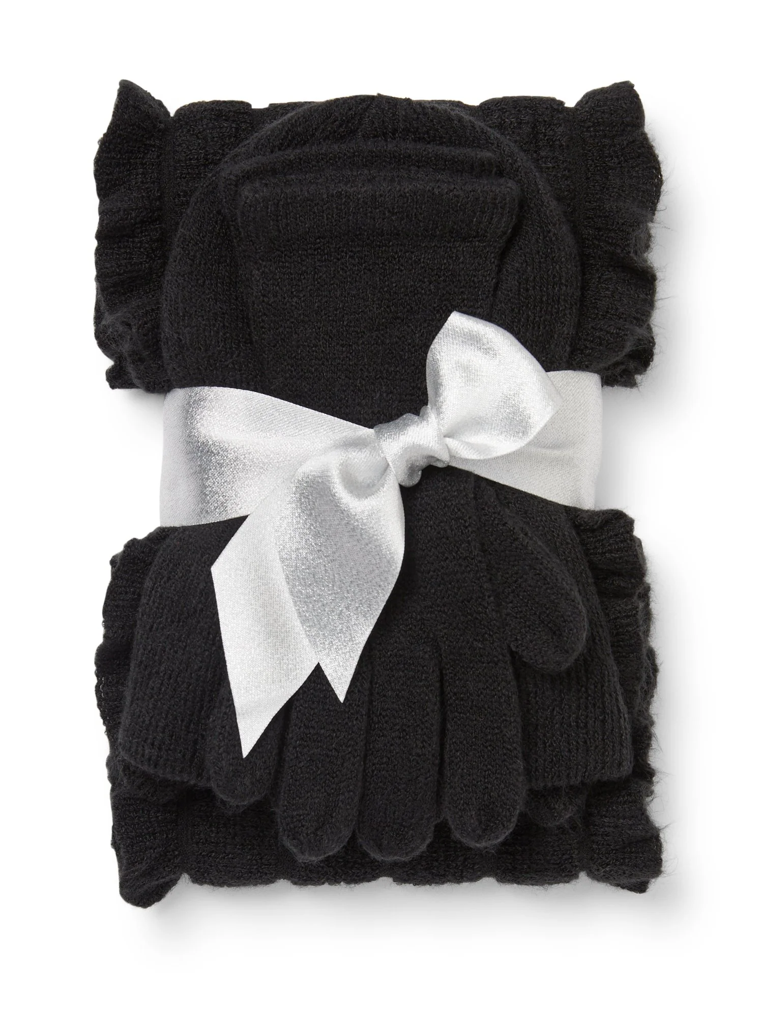 3-Piece Ruffled Scarf, Hat & Gloves Set