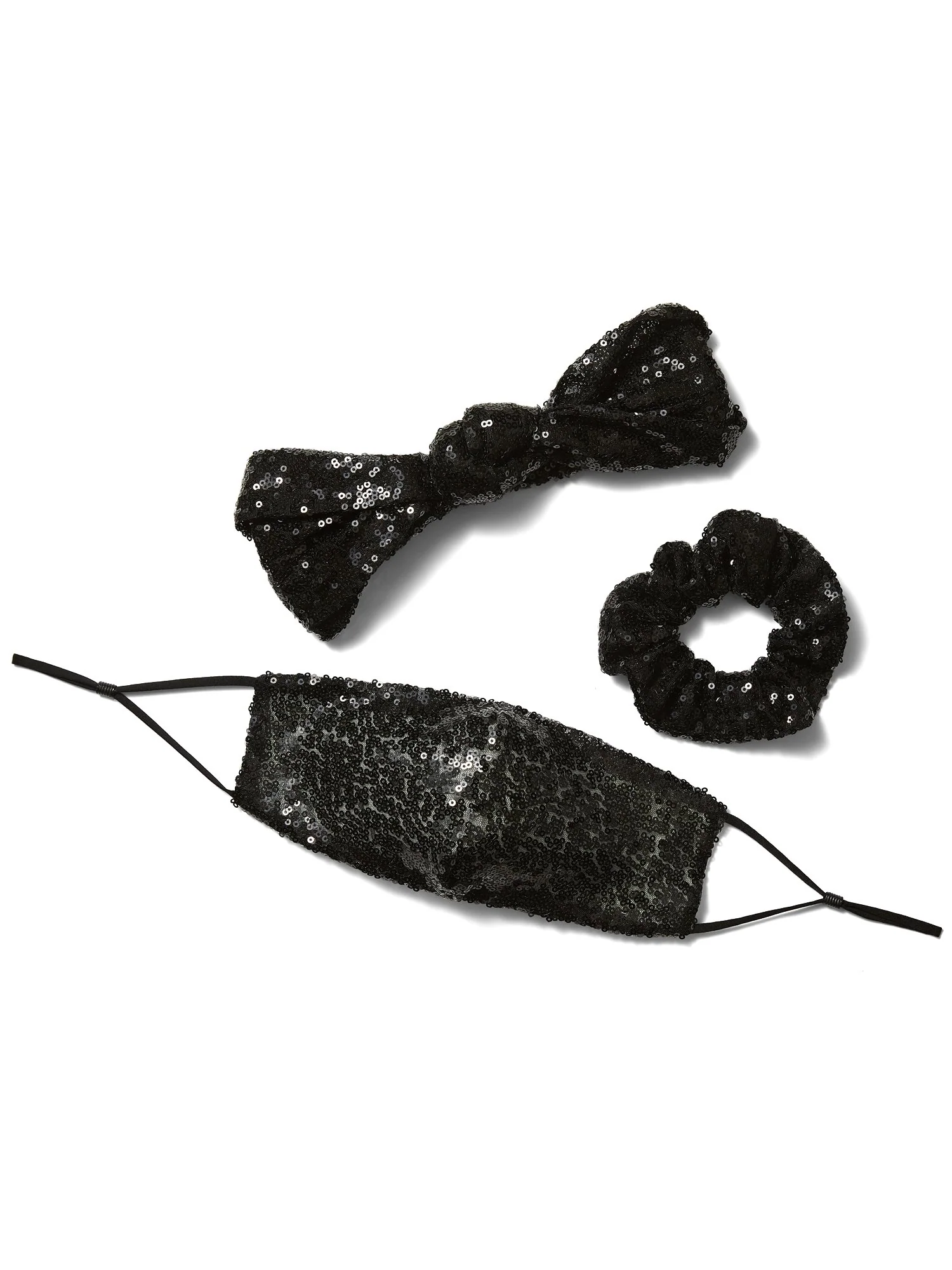 3-Piece Sequined Mask, Scrunchie & Hairband Set