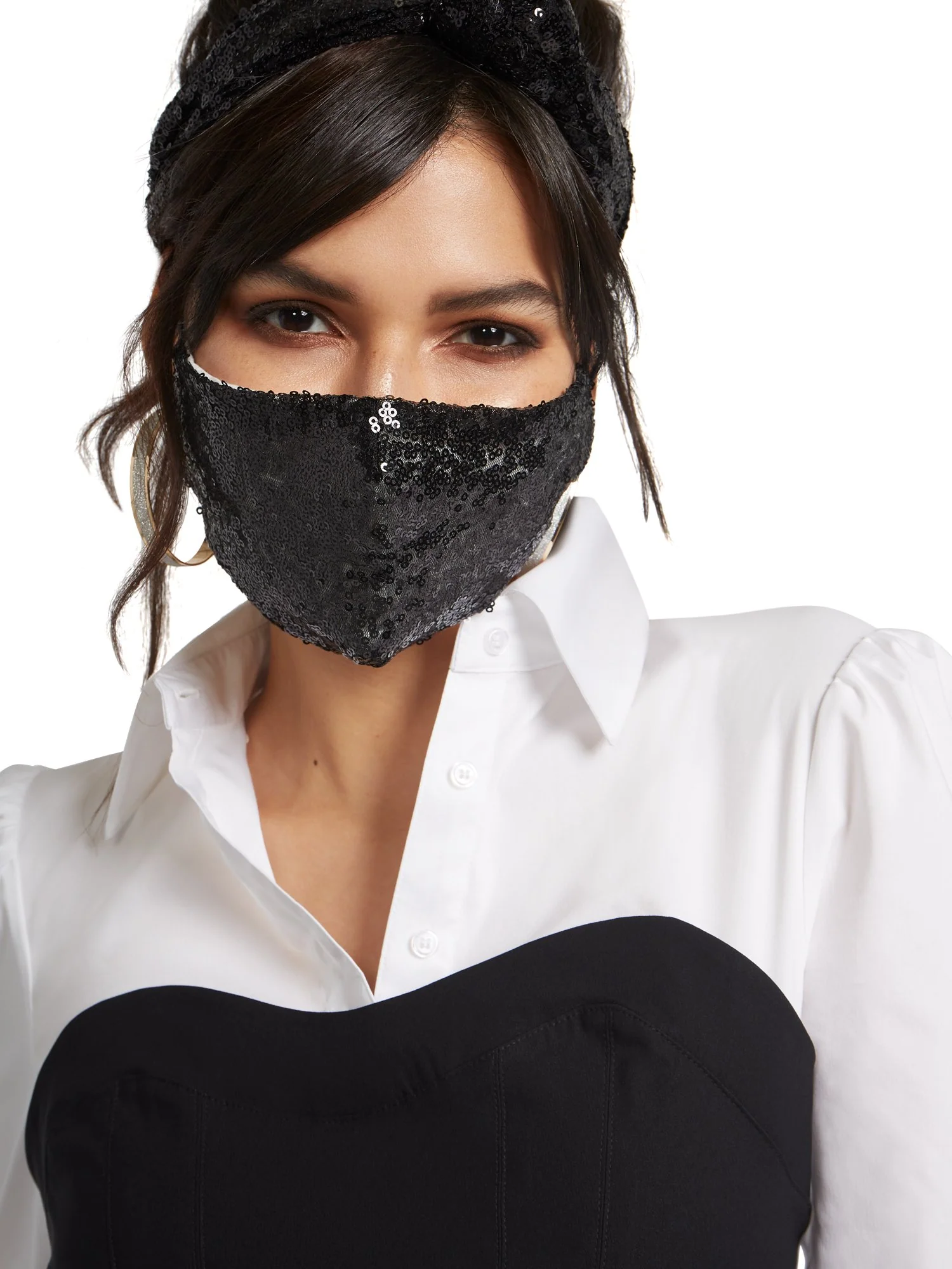 3-Piece Sequined Mask, Scrunchie & Hairband Set - Image 3