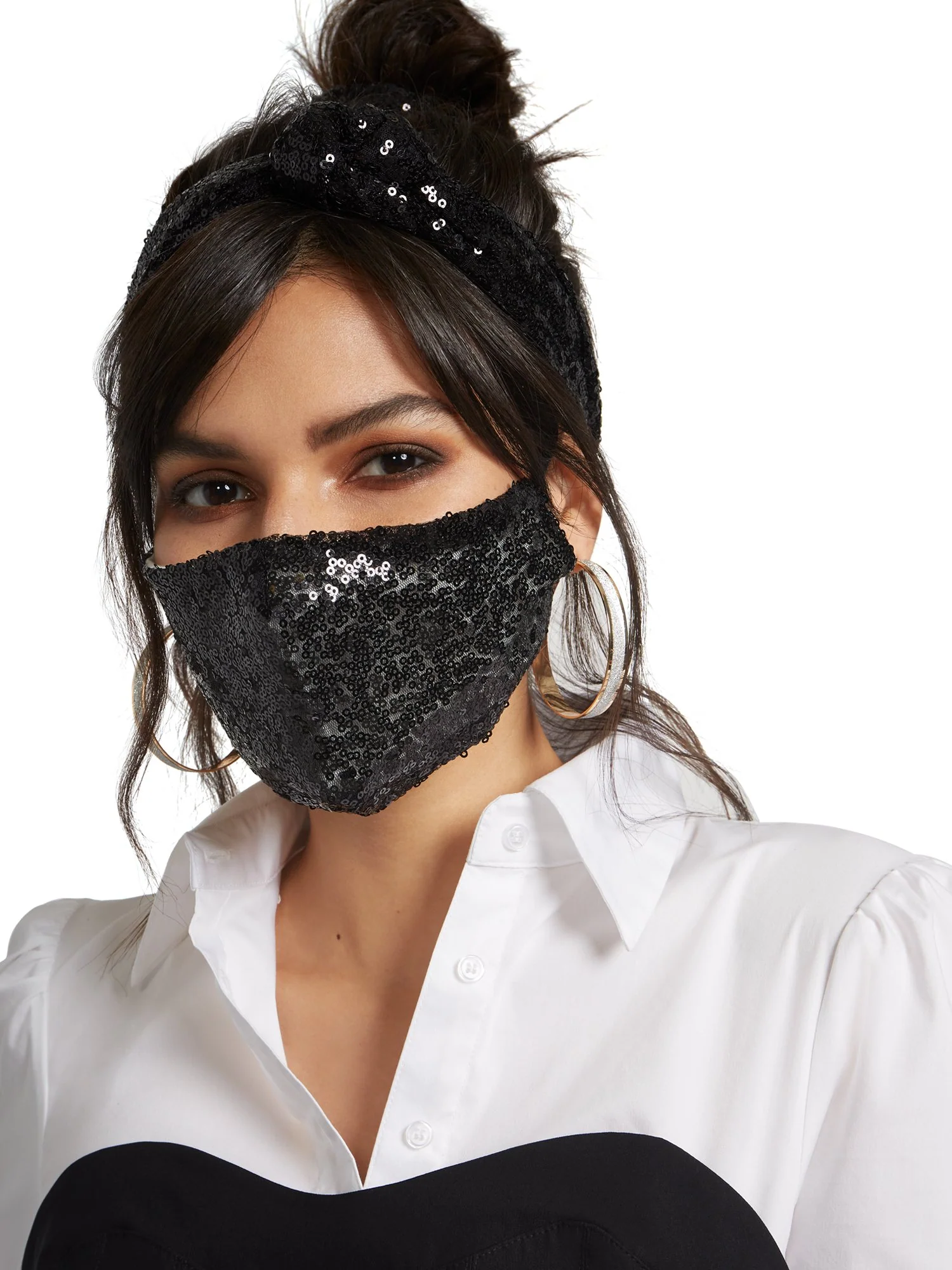 3-Piece Sequined Mask, Scrunchie & Hairband Set - Image 4