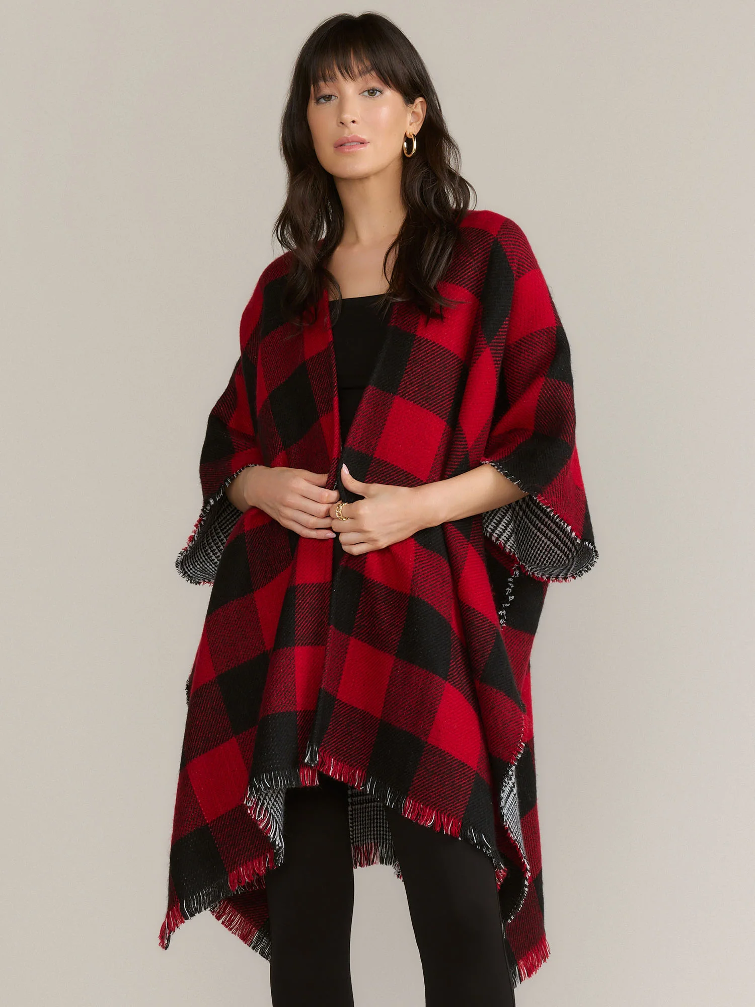 Reversible Plaid Print Ruana