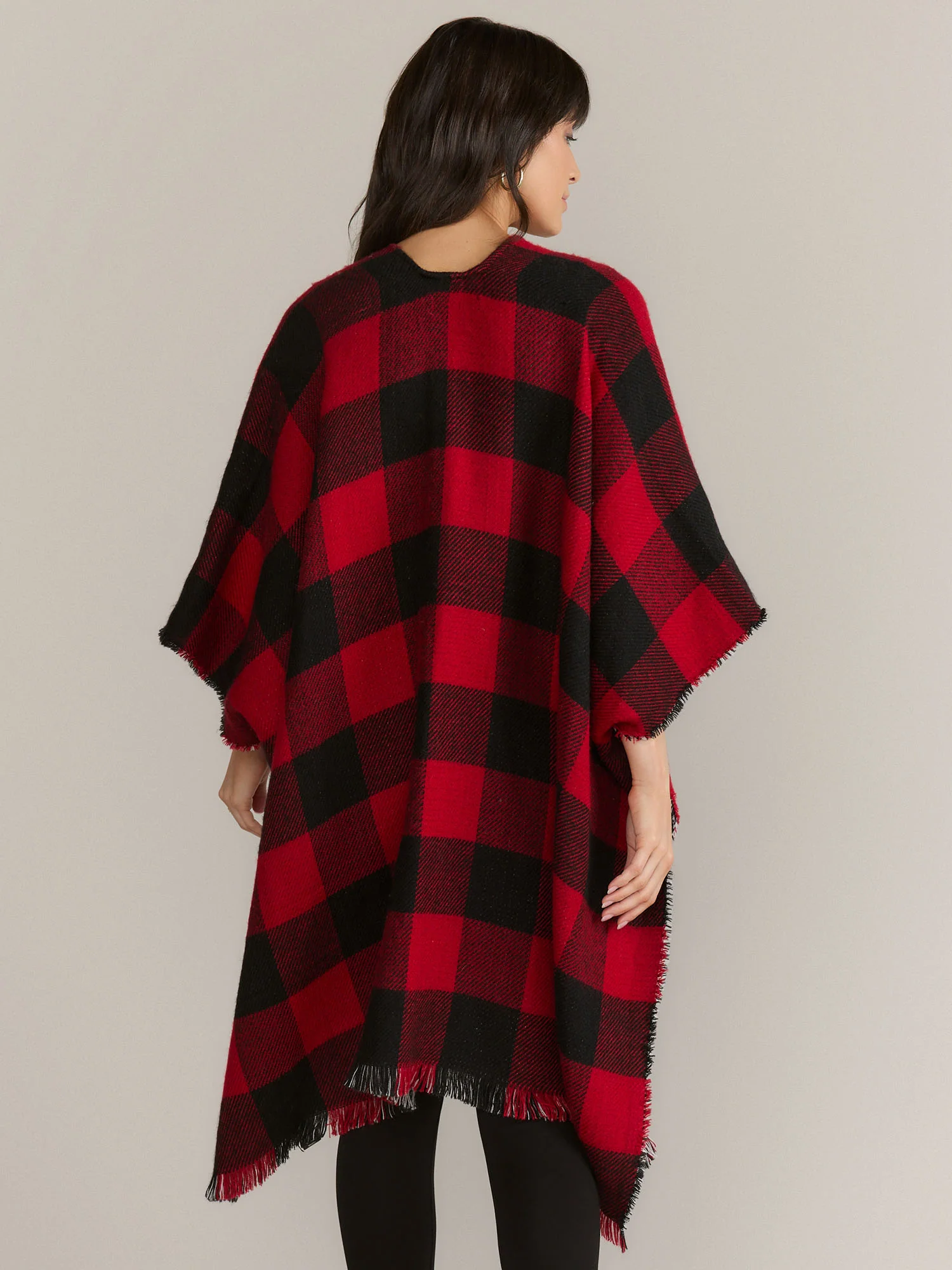 Reversible Plaid Print Ruana - Image 3