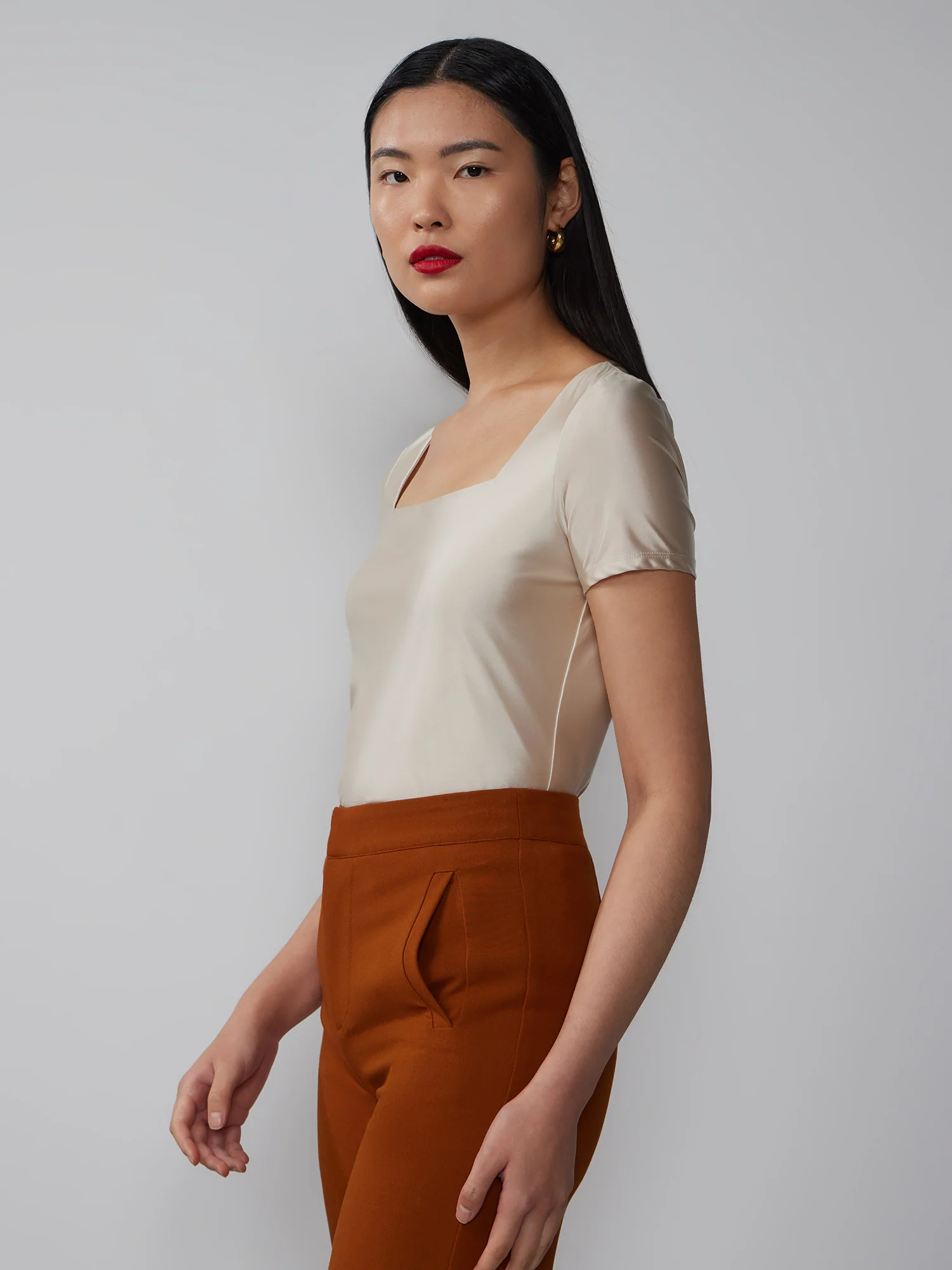 Short Sleeve Liquid Satin Top - Image 6