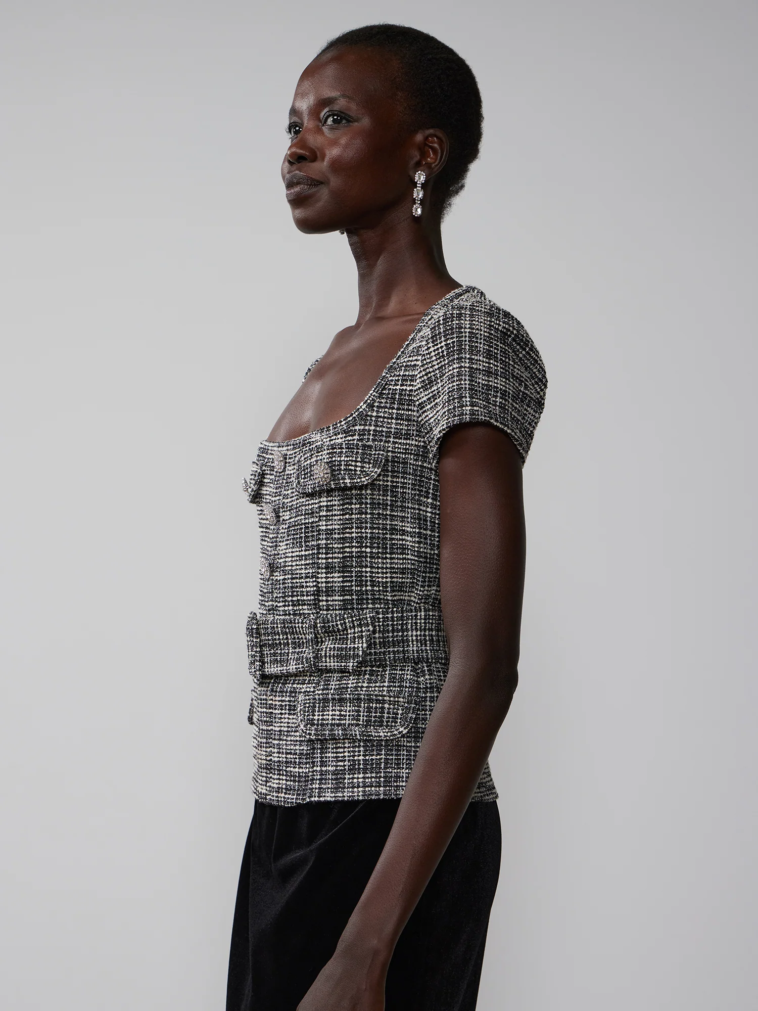 Short Sleeve Rhinestone Button Boucle Top - Image 2