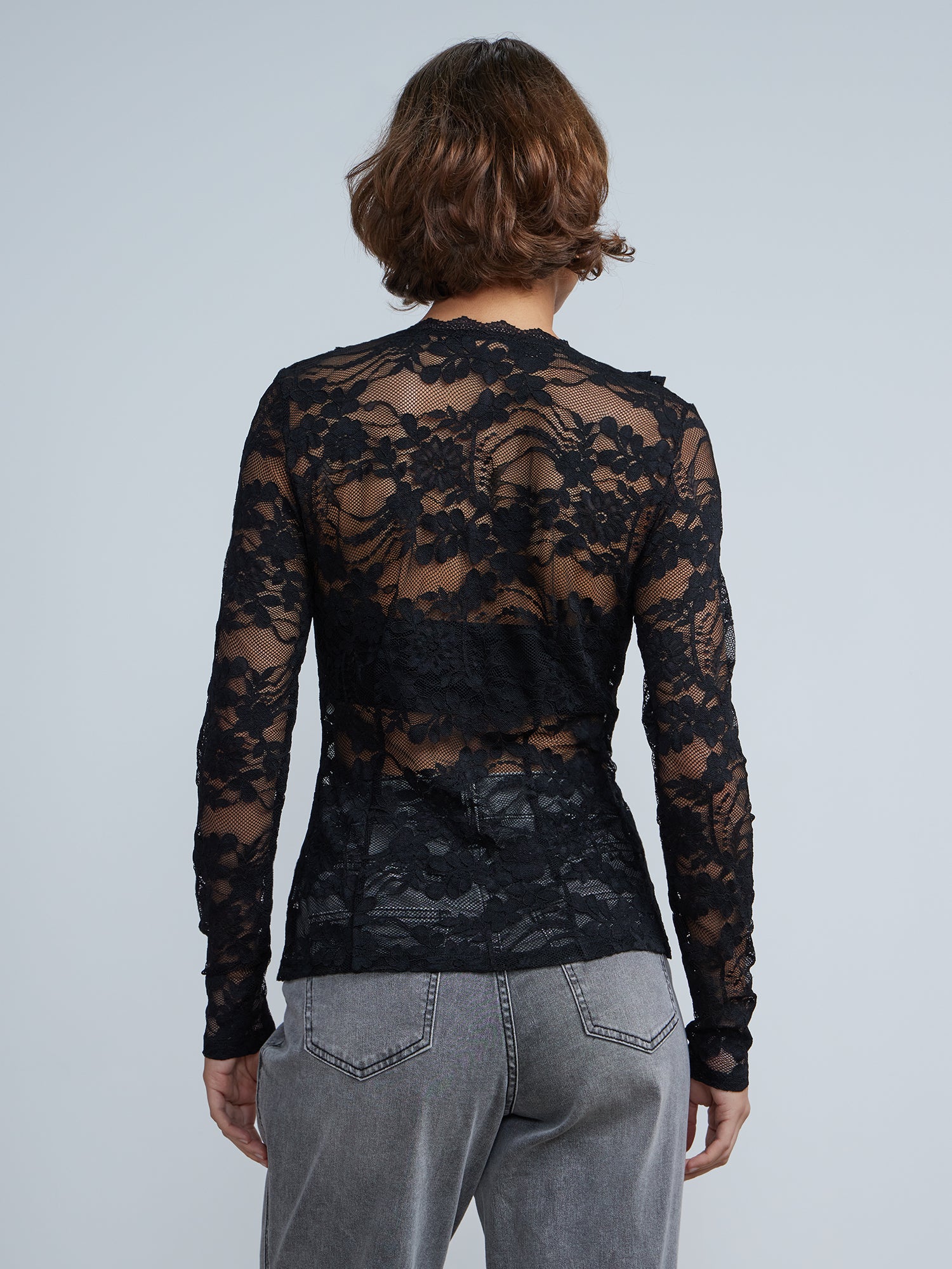Floral Embroidered Ruffled Front Mesh Lace Top - Image 3