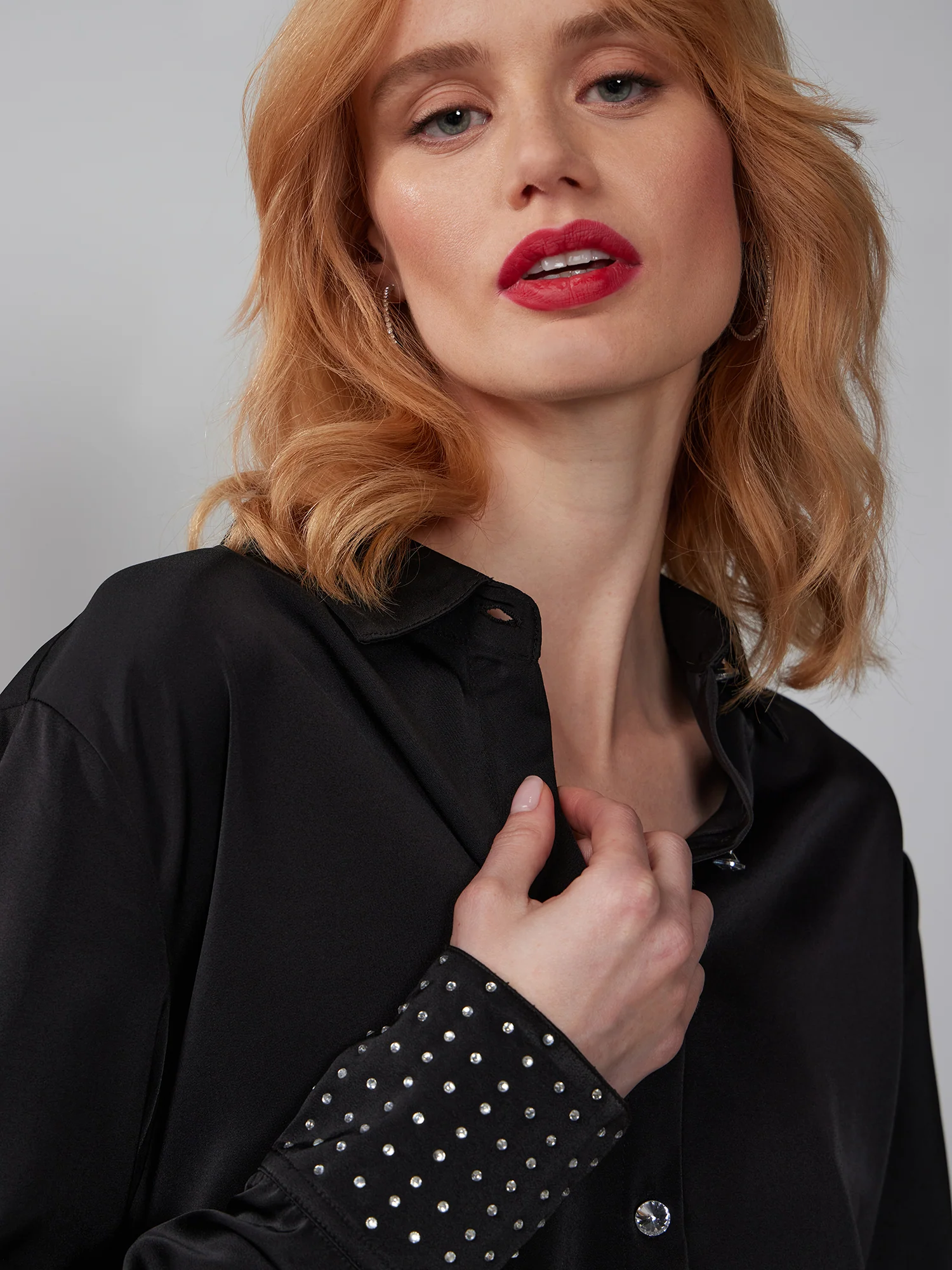 Satin Rhinestone Cuff Shirt - Image 4