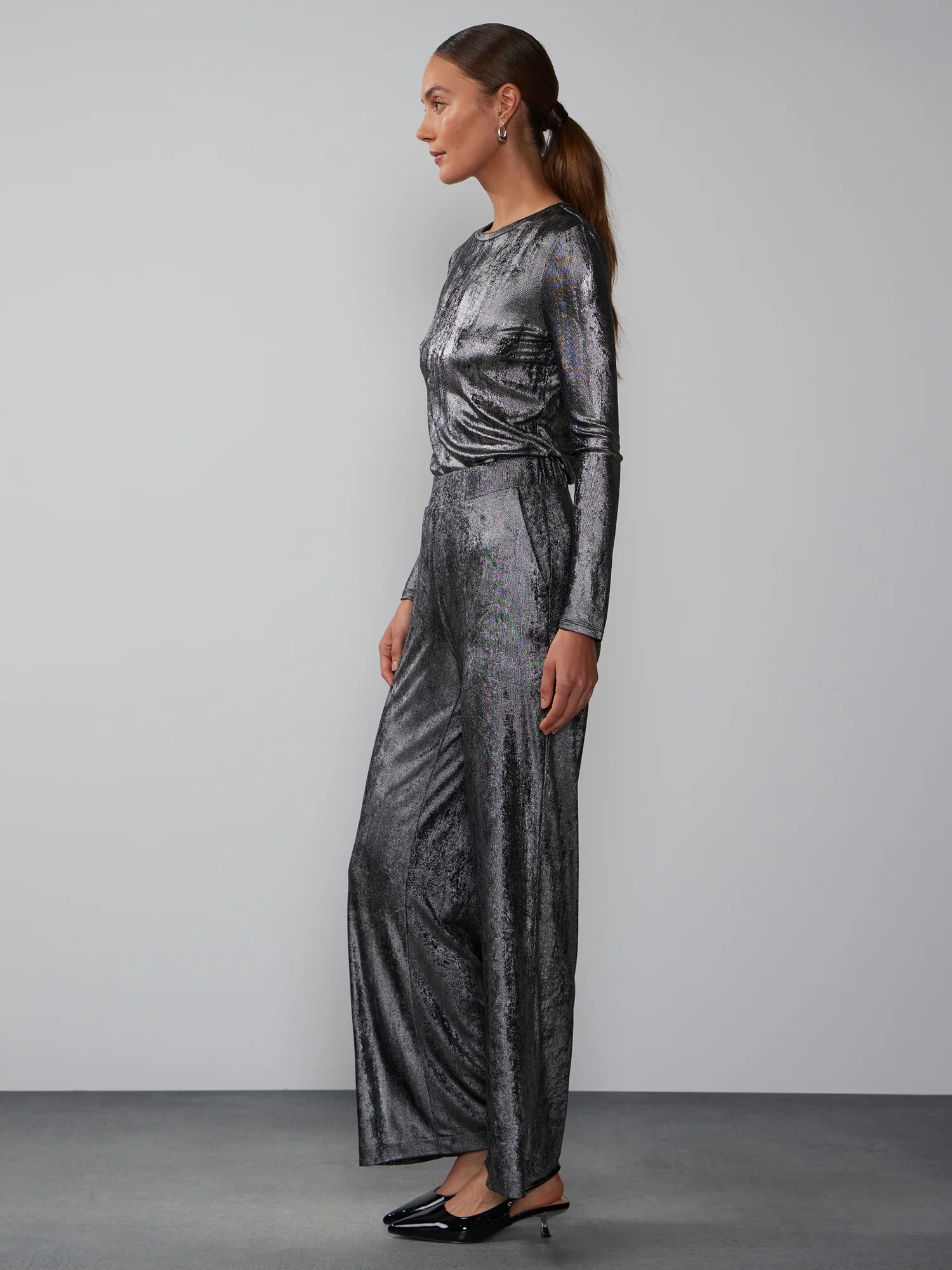 Slinky Metallic Wide Leg Pant - Image 2