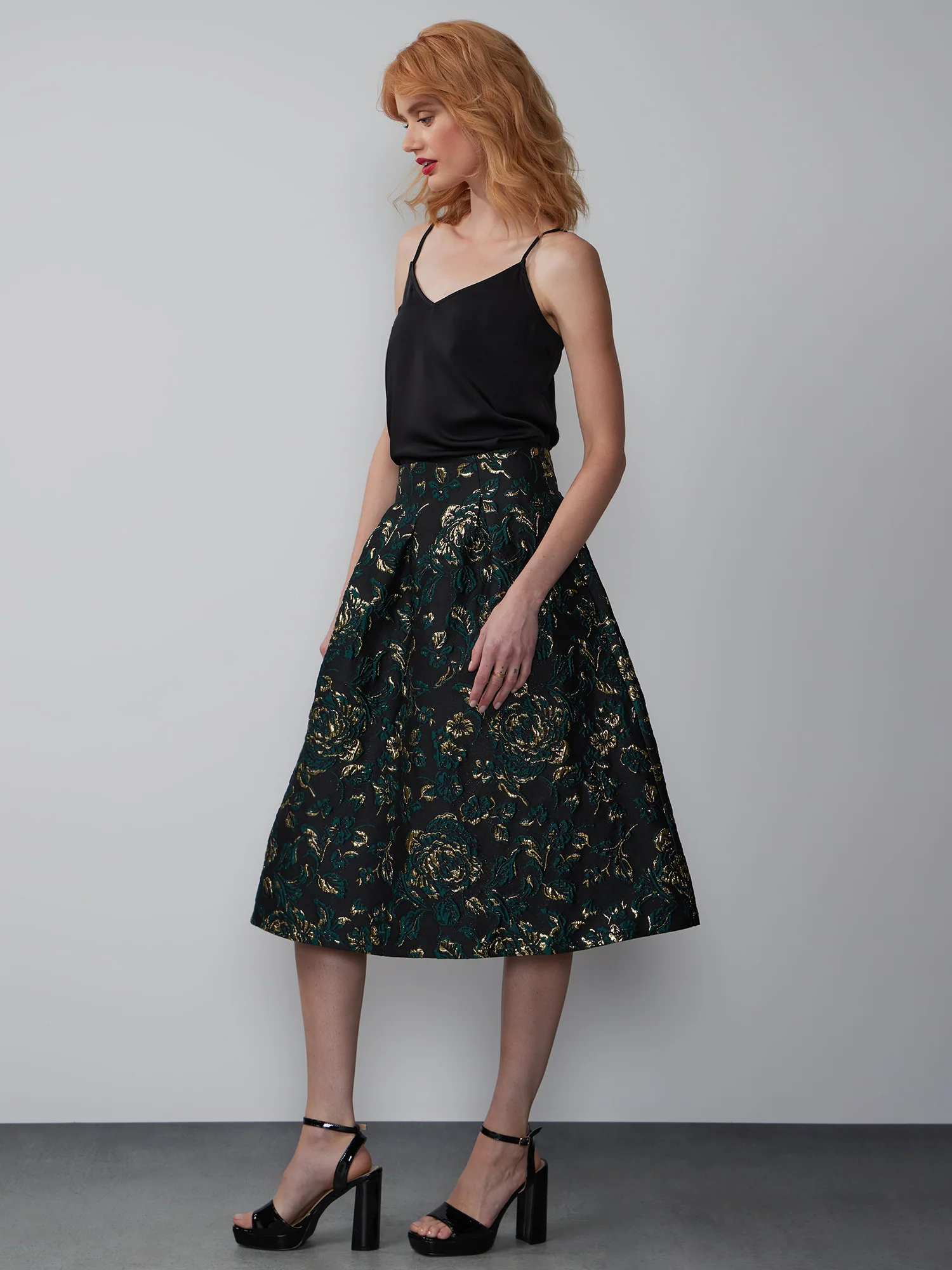 Floral Brocade A-line Skirt - Image 2