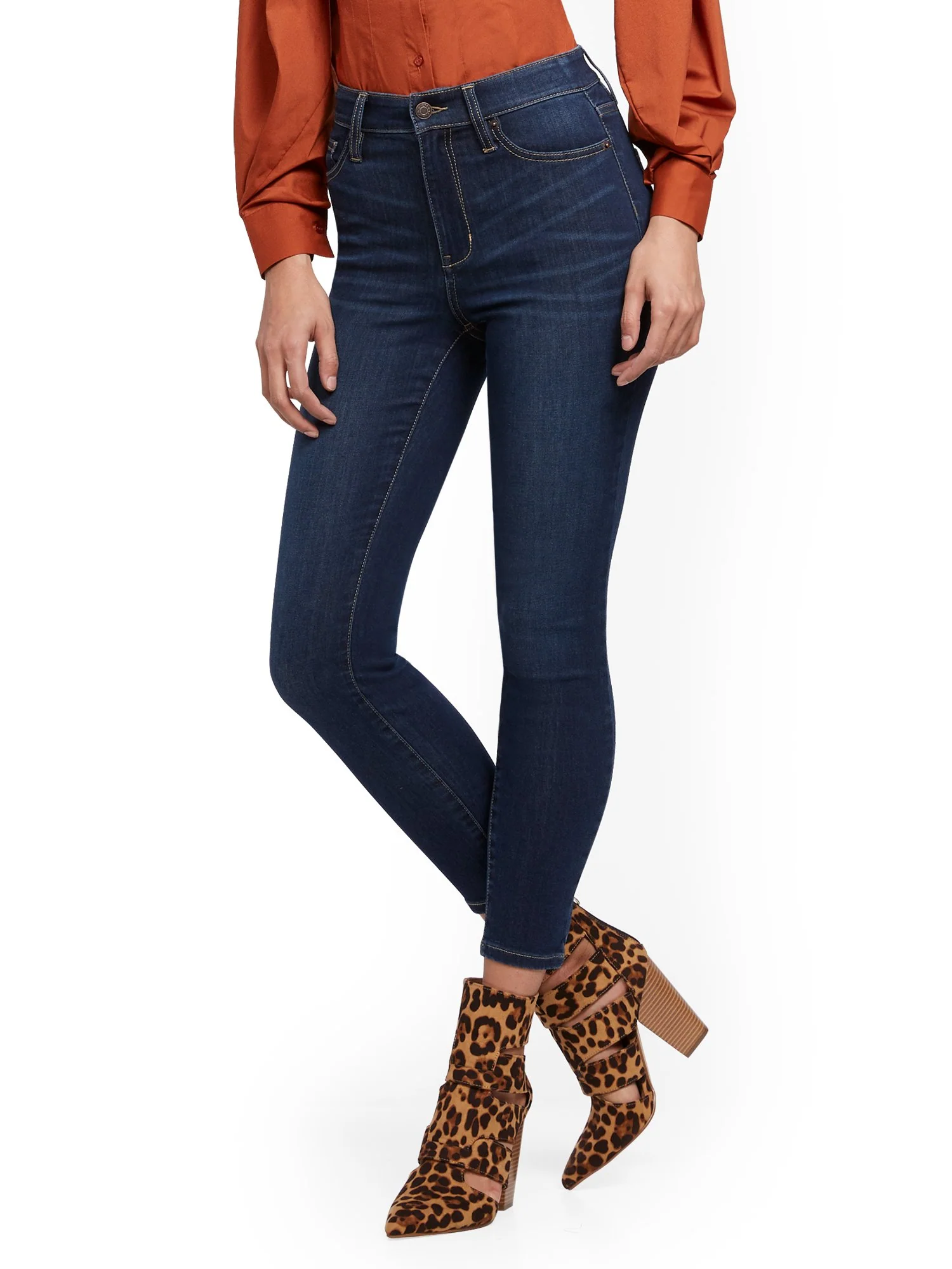 Abby Super High-Waisted No Gap Super-Skinny Ankle Jeans - Dark Blue
