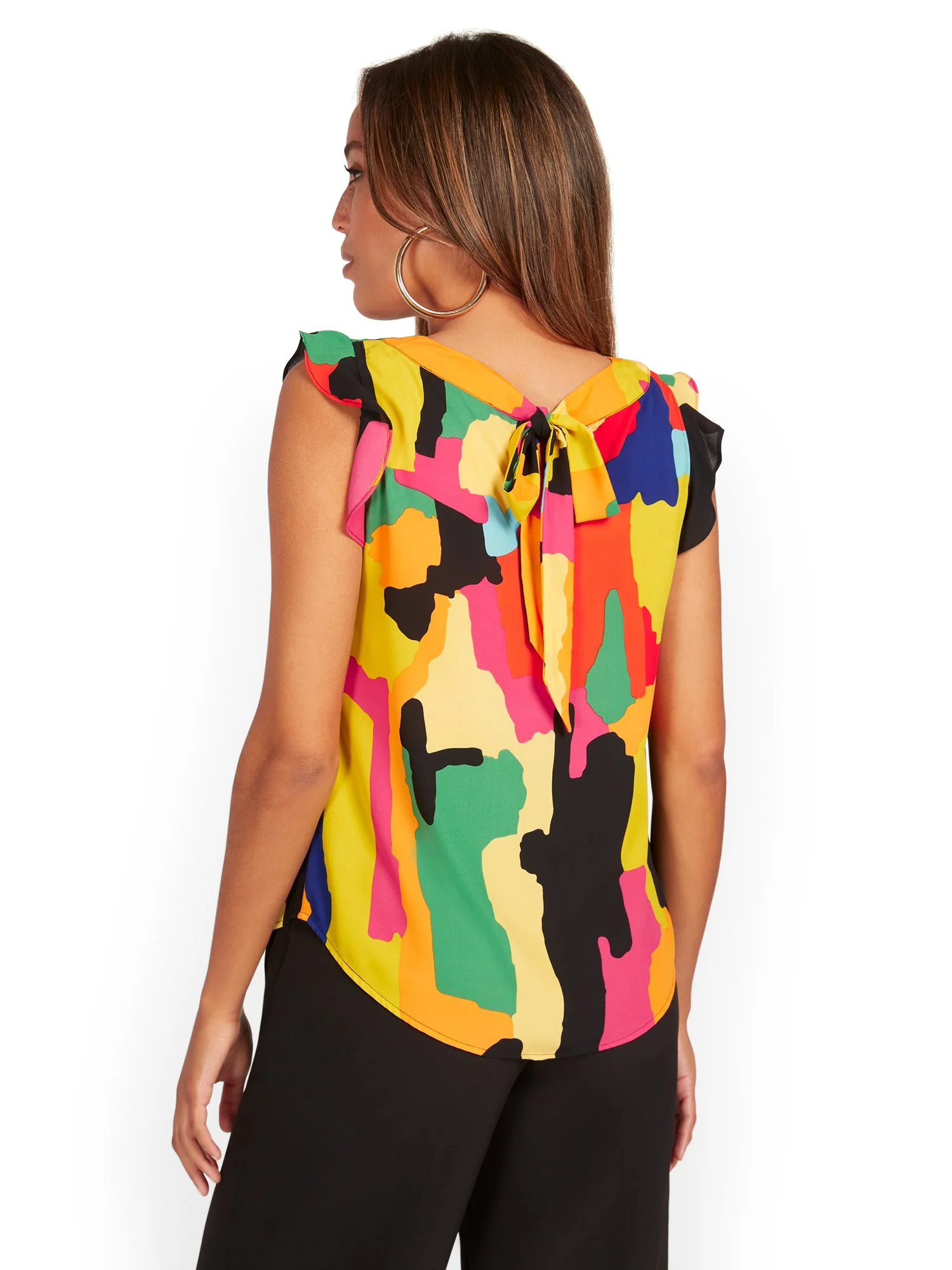 Abstract Flutter-Sleeve Bow-Back Top - Image 3