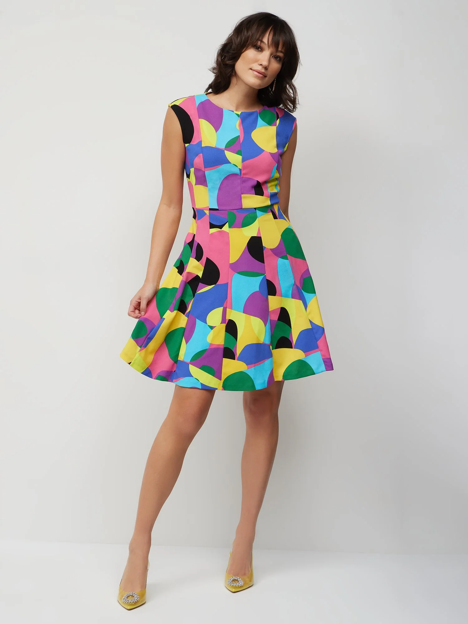 Abstract-Print Flare Dress - Magic Crepe® - Image 3