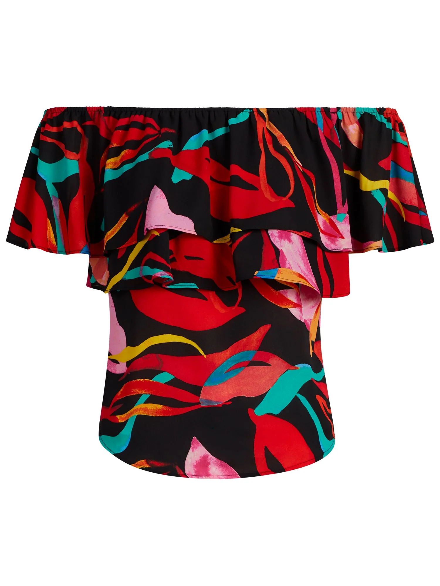 Abstract Print Off-The-Shoulder Ruffle Top