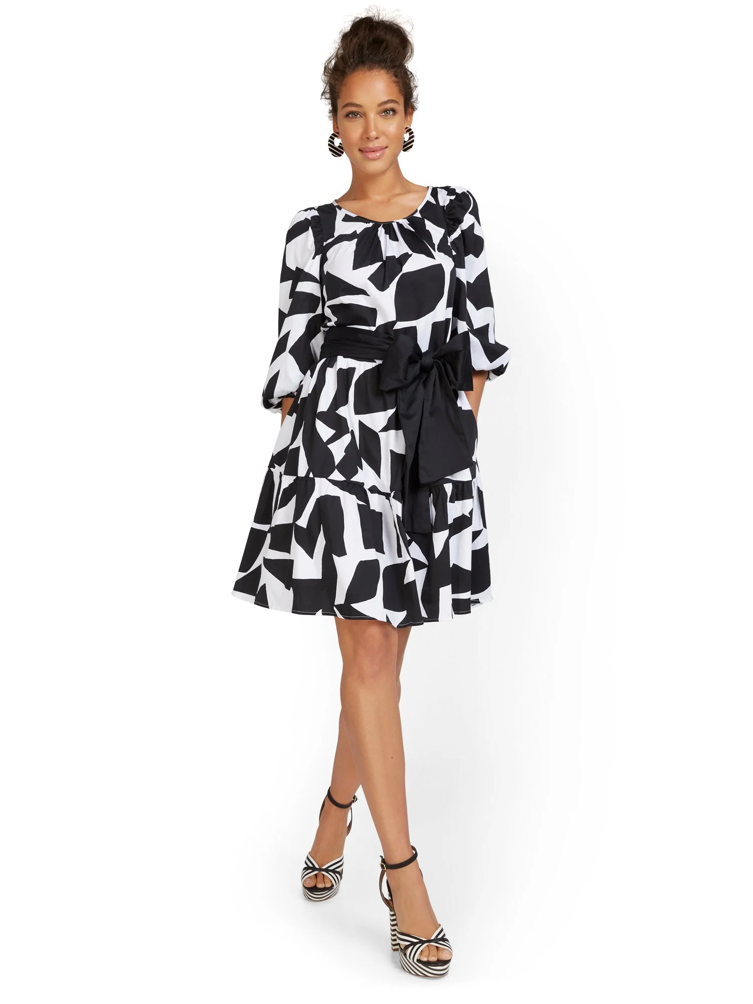 Abstract-Print Tiered Poplin Dress - Image 2