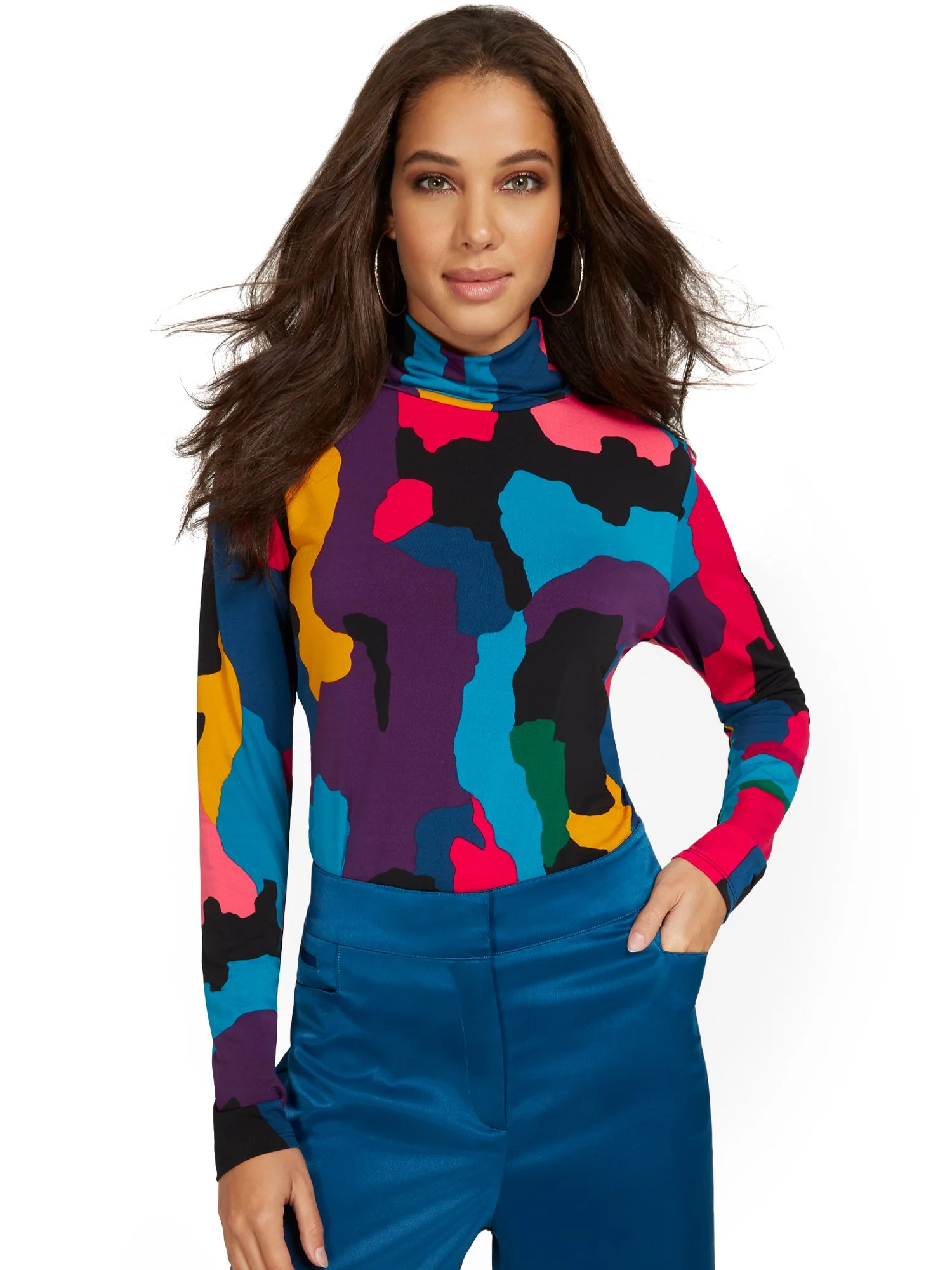 Abstract-Print Turtleneck Top - Image 2