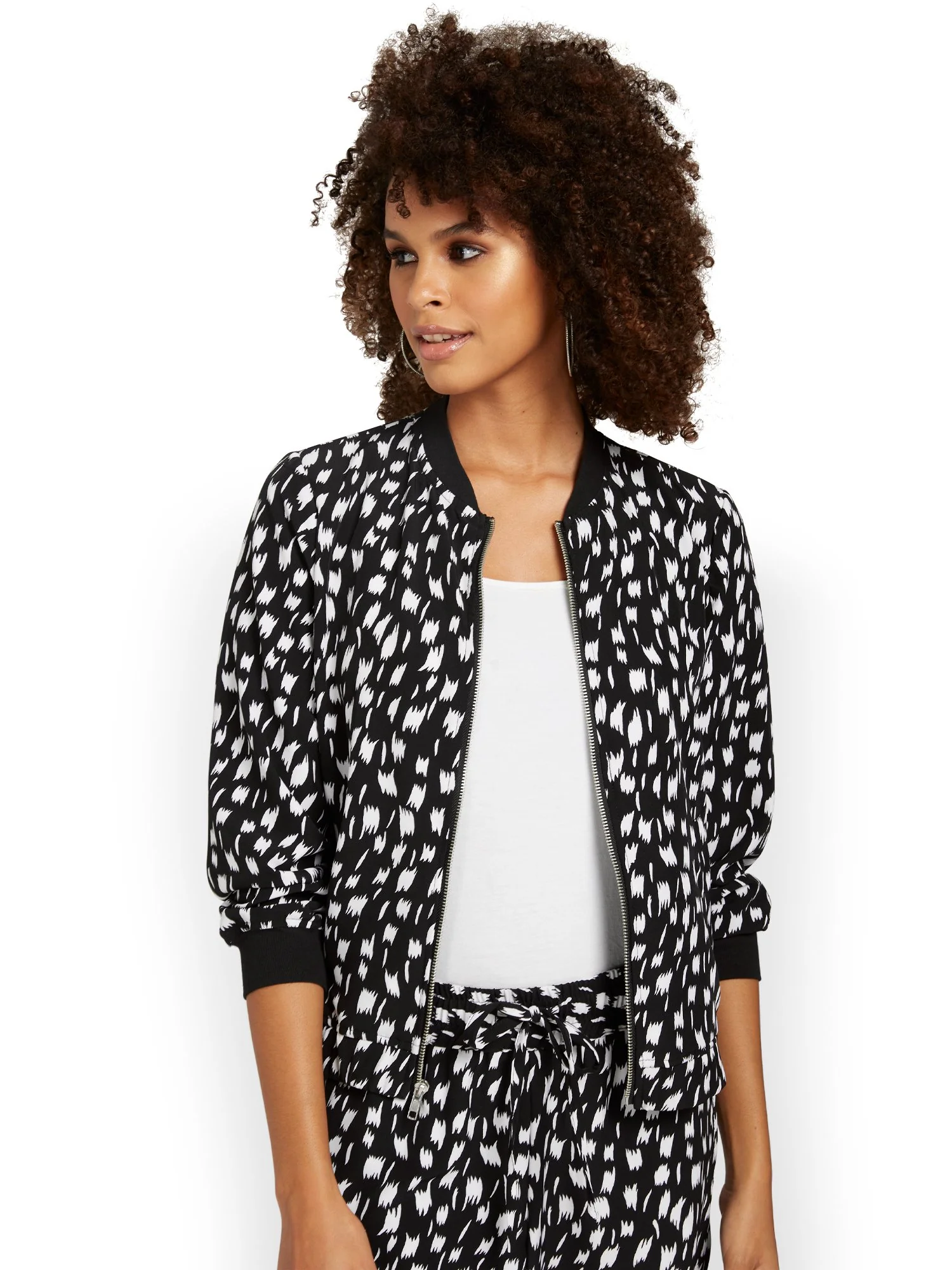 Abstract-Print Zip-Front Woven Jacket