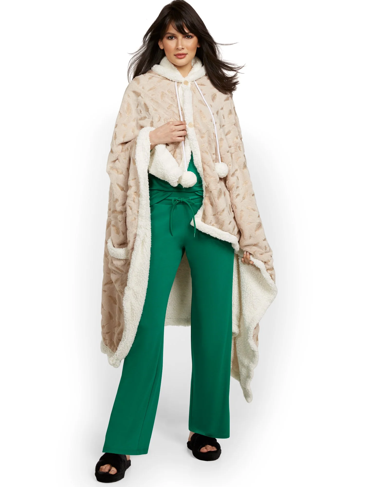 Ansen Leaf-Print Snuggle Hoodie Robe - NY&C x Chic Home - Image 6