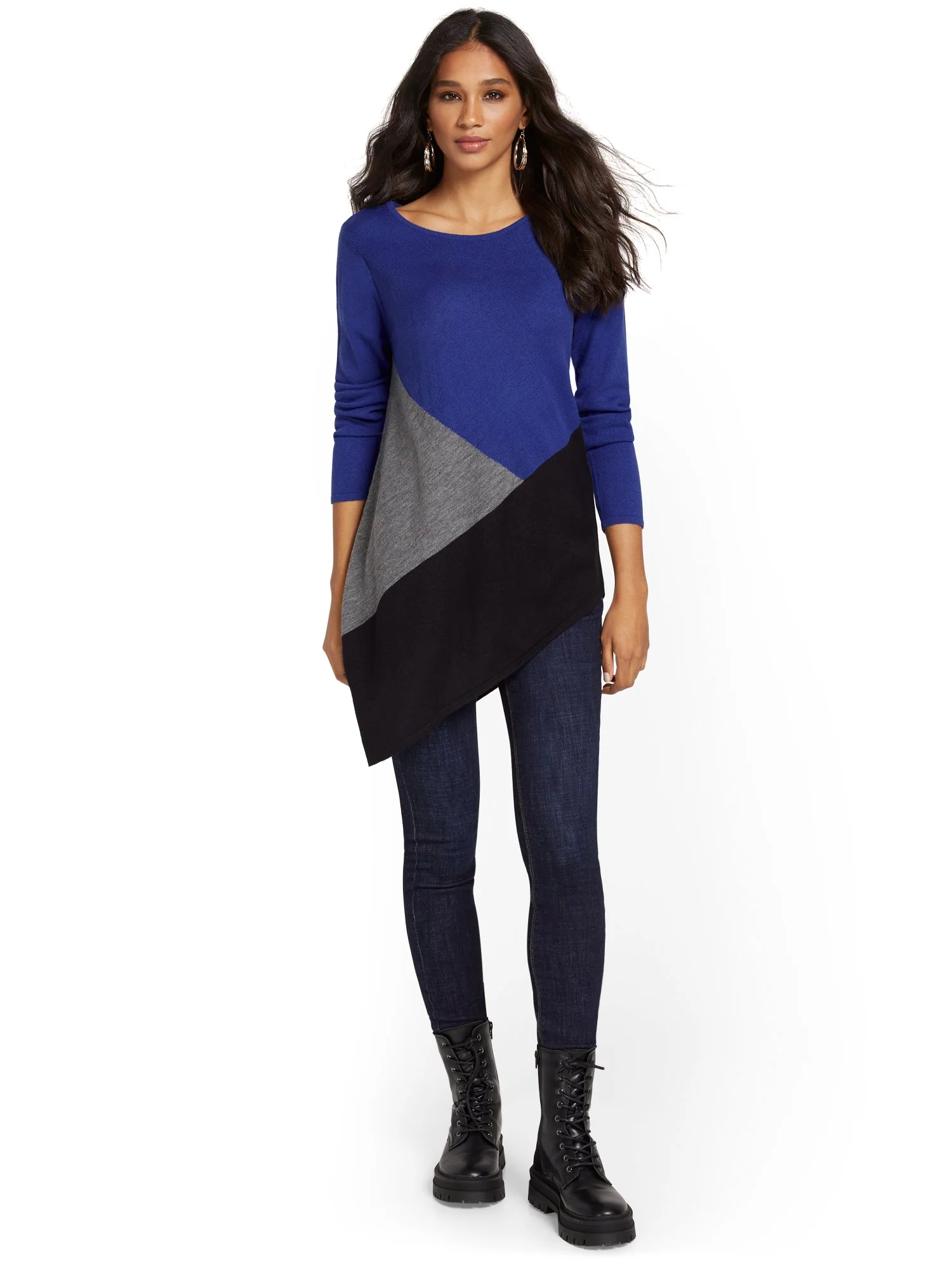Asymmetric Colorblock Tunic Sweater - Image 6