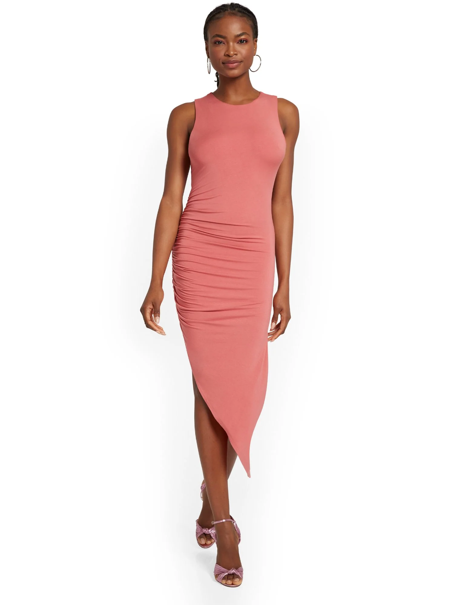 Asymmetric Ruched Midi Dress - Image 2