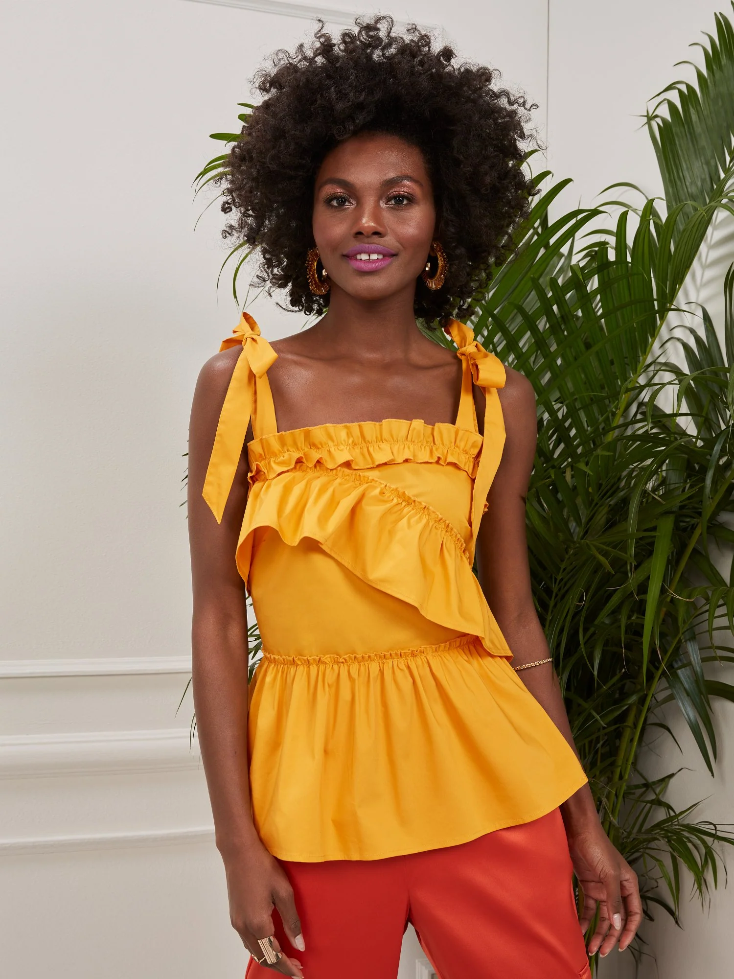 Asymmetric Ruffle Poplin Top